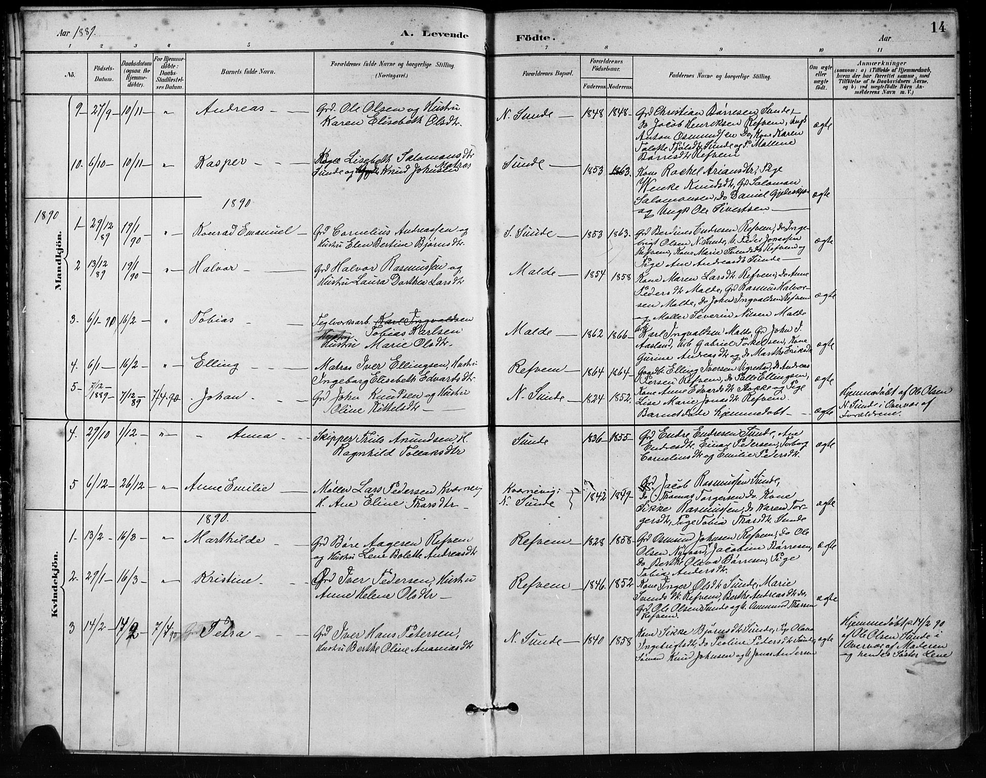 Håland sokneprestkontor, SAST/A-101802/001/30BA/L0011: Parish register (official) no. A 10, 1883-1900, p. 14