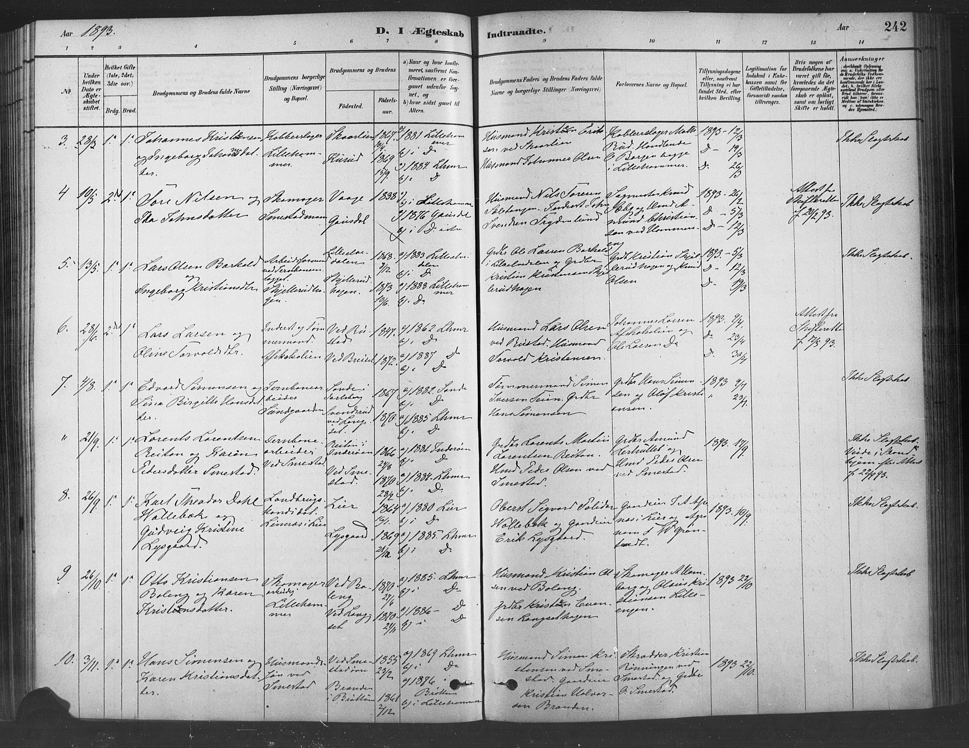 Fåberg prestekontor, SAH/PREST-086/H/Ha/Haa/L0009: Parish register (official) no. 9, 1879-1898, p. 242
