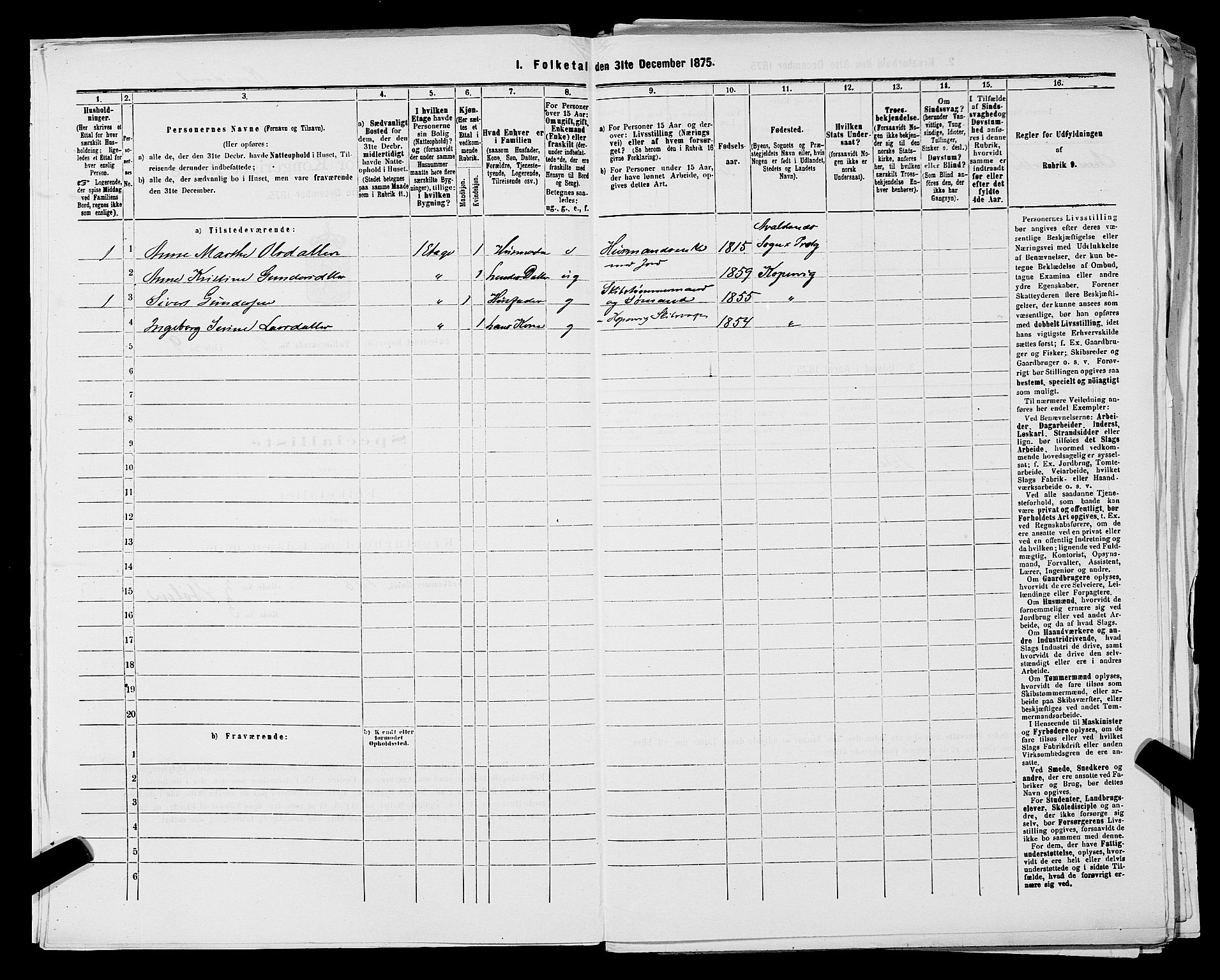 SAST, 1875 census for 1105B Avaldsnes/Kopervik, 1875, p. 20