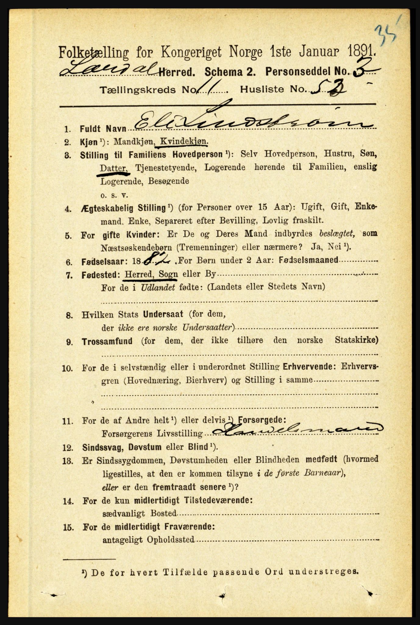 RA, 1891 census for 1422 Lærdal, 1891, p. 2432