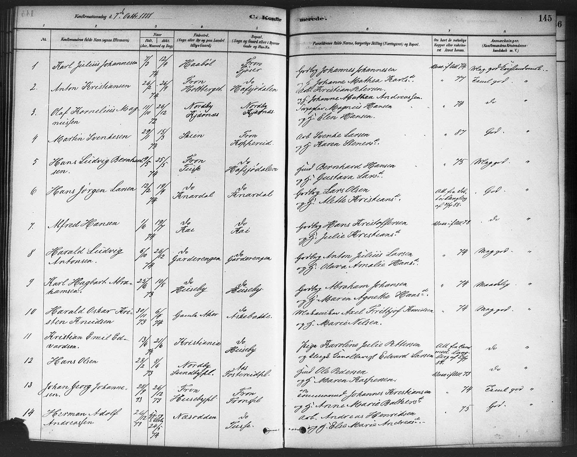 Drøbak prestekontor Kirkebøker, SAO/A-10142a/F/Fc/L0002: Parish register (official) no. III 2, 1878-1891, p. 145