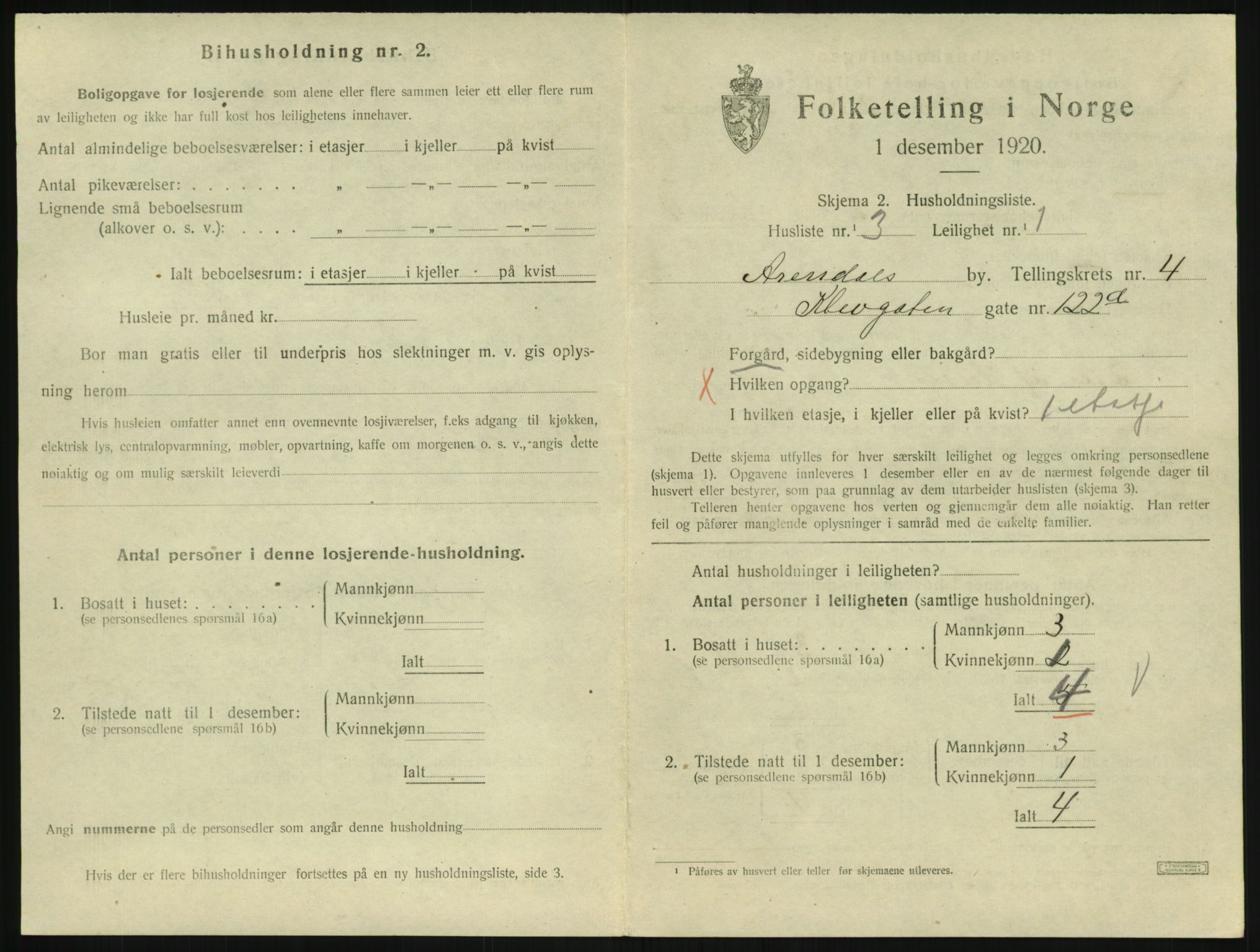 SAK, 1920 census for Arendal, 1920, p. 4620