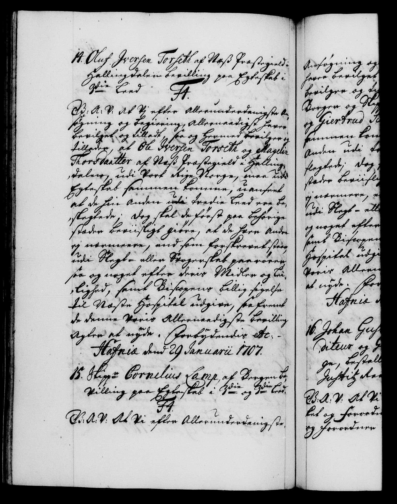 Danske Kanselli 1572-1799, AV/RA-EA-3023/F/Fc/Fca/Fcaa/L0019: Norske registre, 1704-1707, p. 443b