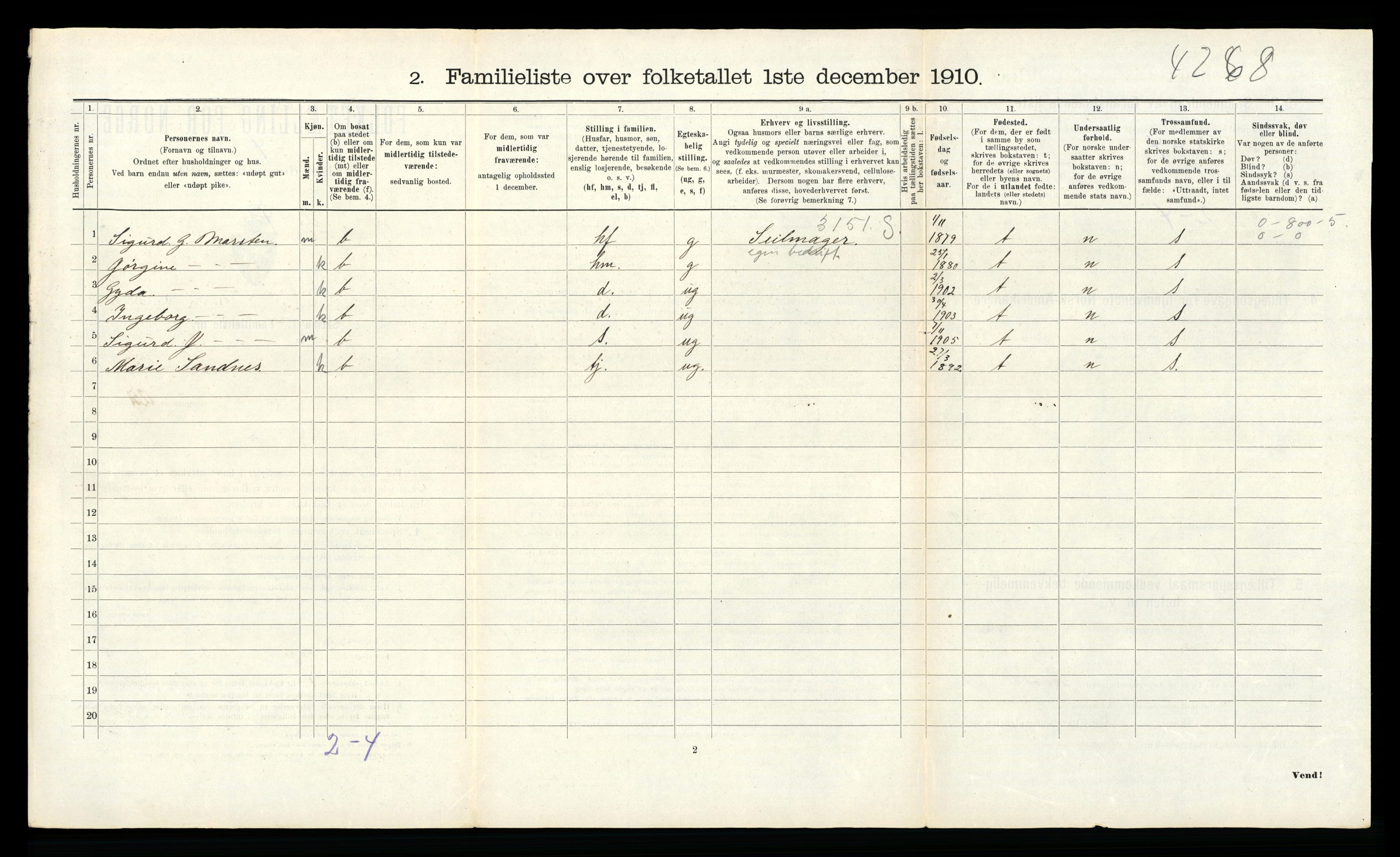 RA, 1910 census for Kristiansund, 1910, p. 4292