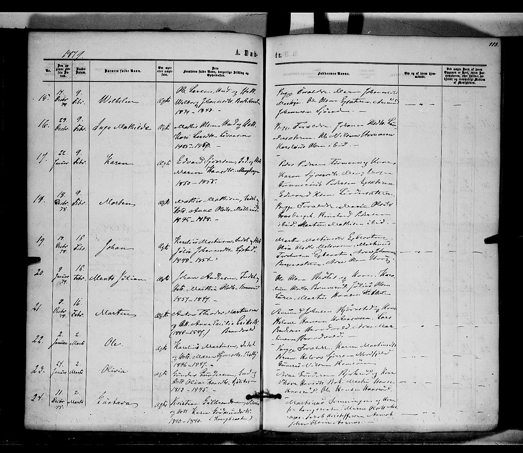 Brandval prestekontor, SAH/PREST-034/H/Ha/Haa/L0001: Parish register (official) no. 1, 1864-1879, p. 113