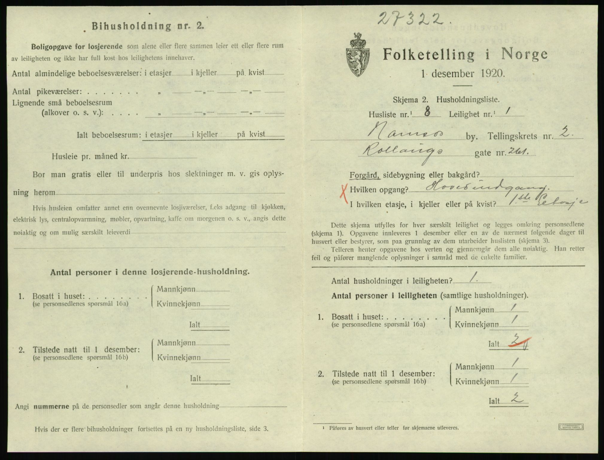 SAT, 1920 census for Namsos, 1920, p. 1007