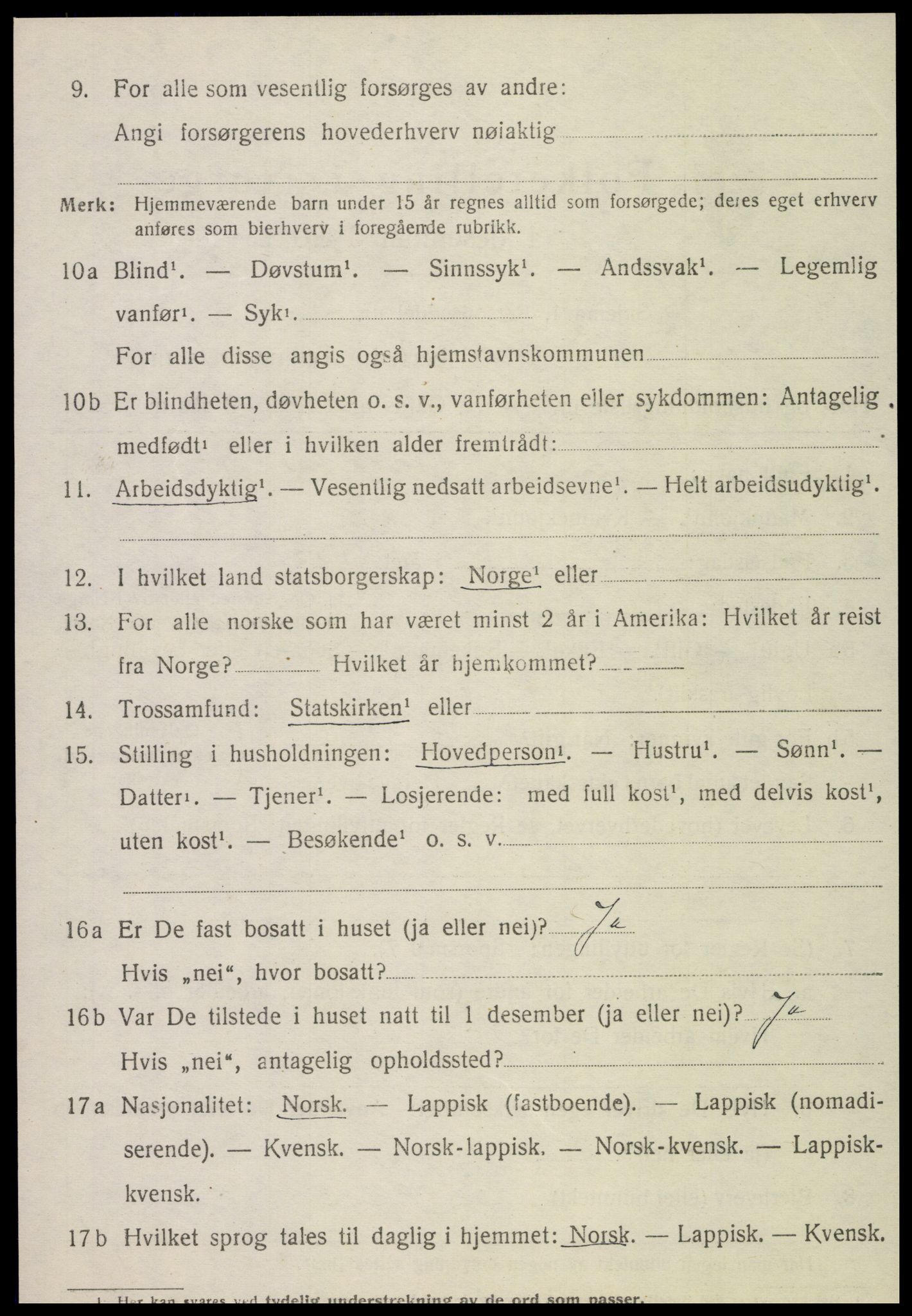 SAT, 1920 census for Kvam, 1920, p. 2508