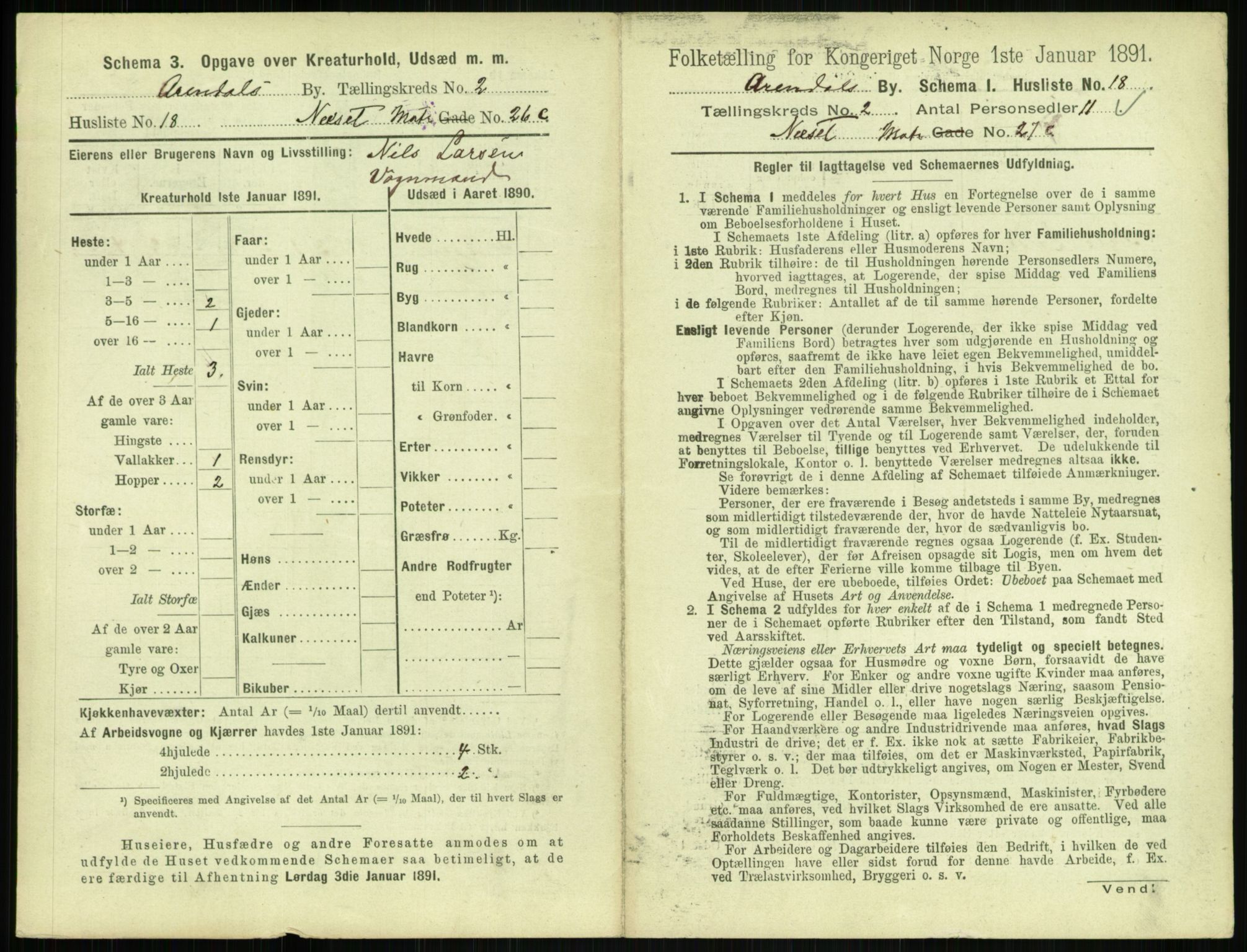 RA, 1891 census for 0903 Arendal, 1891, p. 120