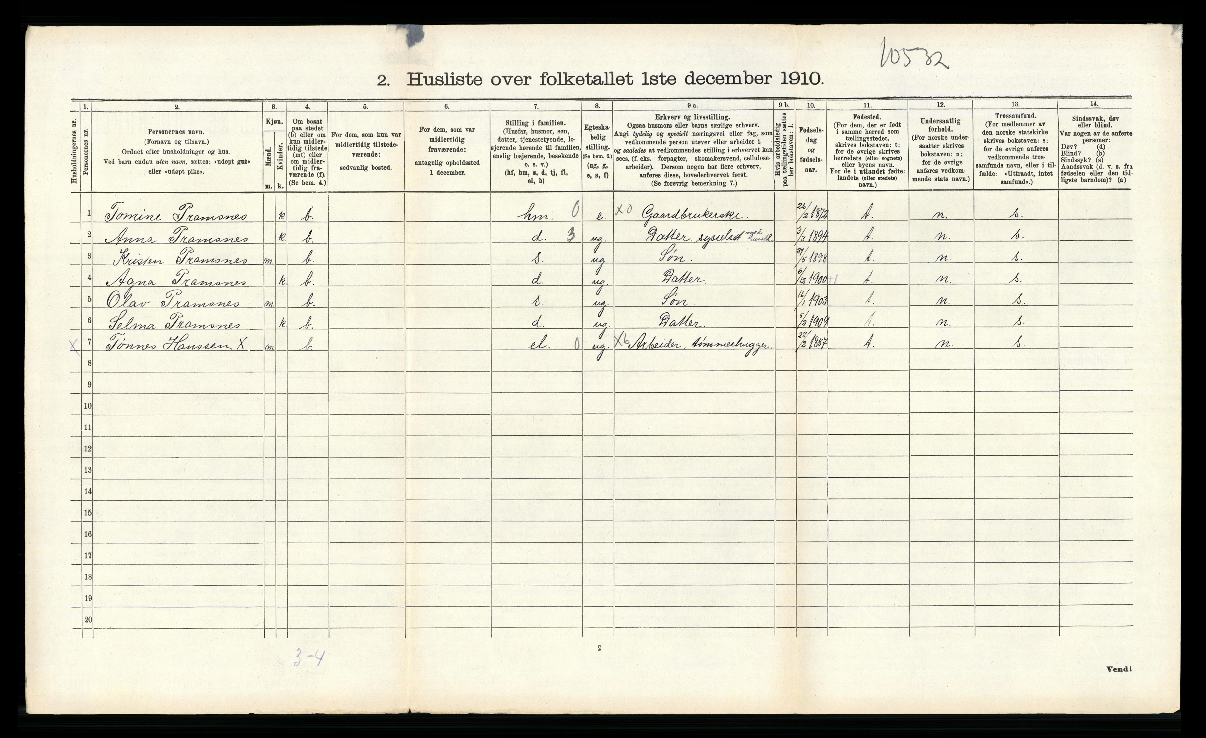 RA, 1910 census for Birkenes, 1910, p. 647