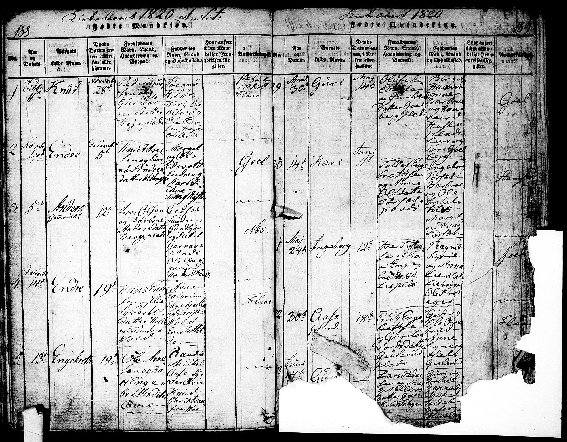 Nes kirkebøker, AV/SAKO-A-236/F/Fa/L0007: Parish register (official) no. 7, 1815-1823, p. 188-189