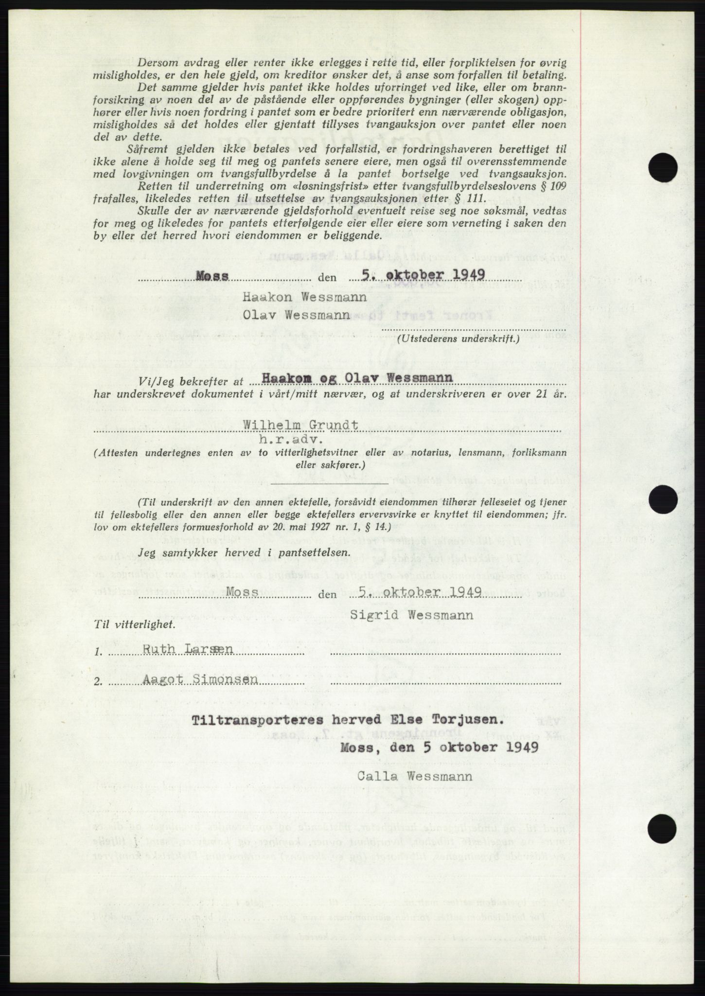 Moss sorenskriveri, AV/SAO-A-10168: Mortgage book no. B23, 1949-1950, Diary no: : 3289/1949