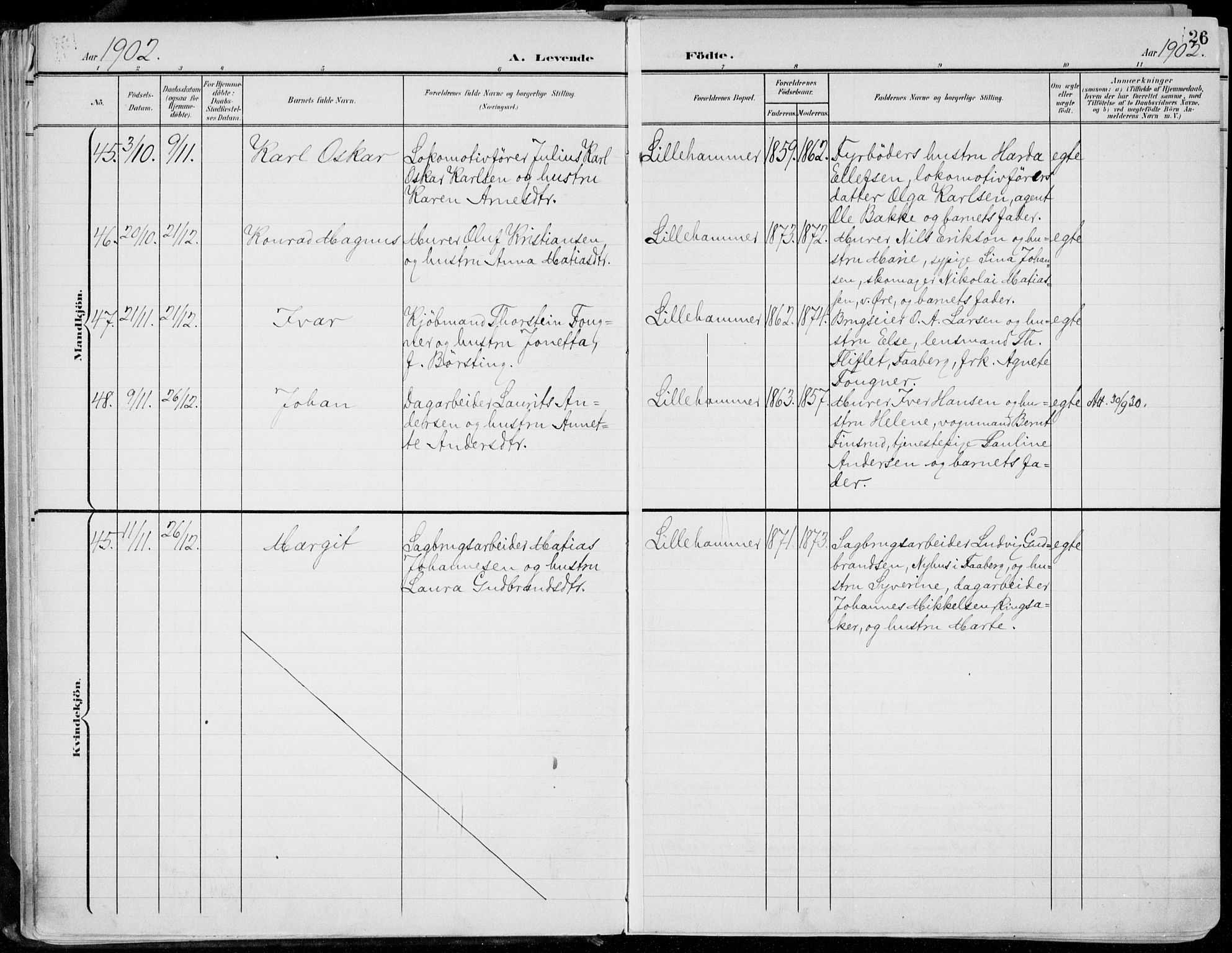 Lillehammer prestekontor, AV/SAH-PREST-088/H/Ha/Haa/L0001: Parish register (official) no. 1, 1901-1916, p. 26