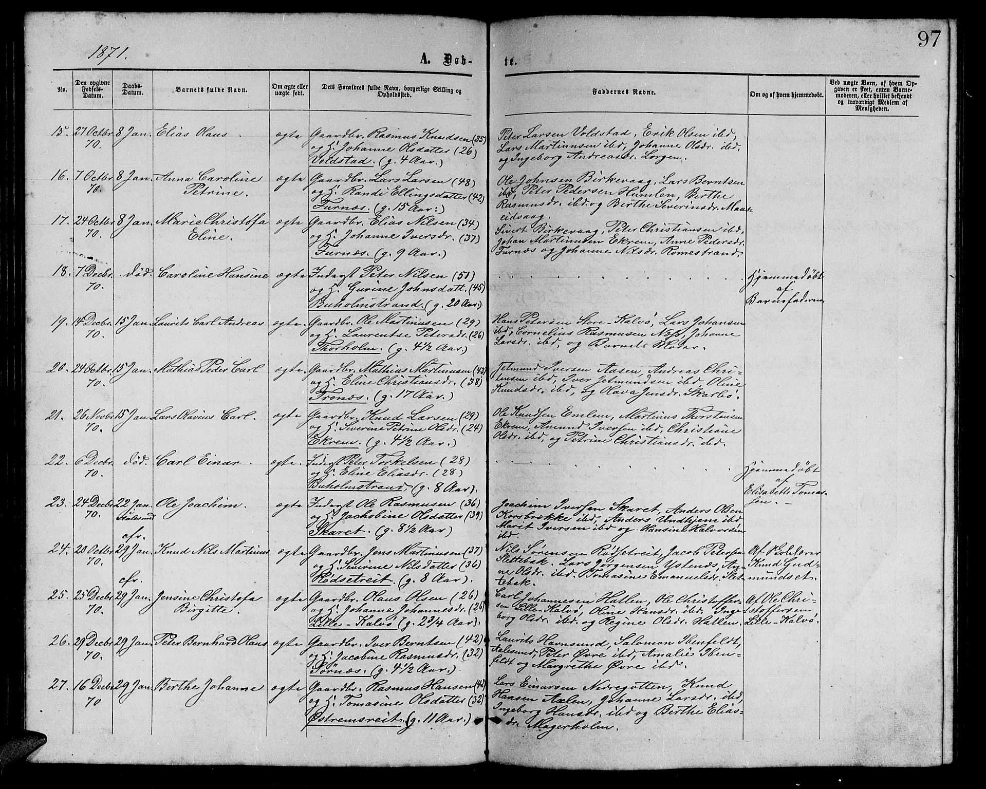 Ministerialprotokoller, klokkerbøker og fødselsregistre - Møre og Romsdal, AV/SAT-A-1454/528/L0428: Parish register (copy) no. 528C09, 1864-1880, p. 97