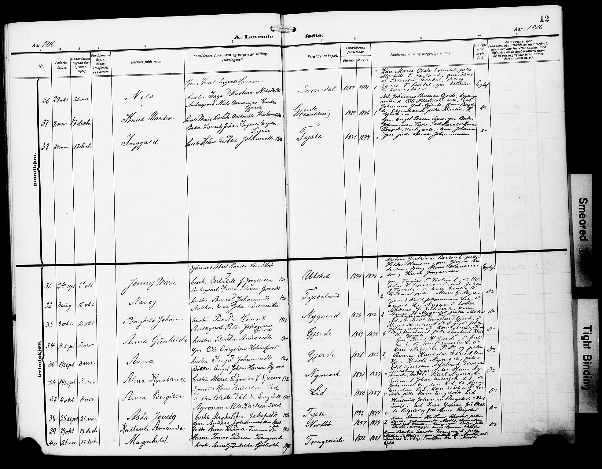 Samnanger Sokneprestembete, AV/SAB-A-77501/H/Hab: Parish register (copy) no. A 4, 1914-1929, p. 12