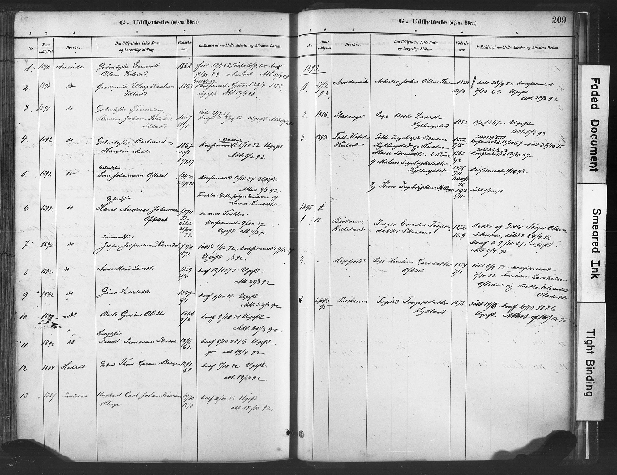 Lye sokneprestkontor, AV/SAST-A-101794/001/30BA/L0010: Parish register (official) no. A 10, 1881-1896, p. 209