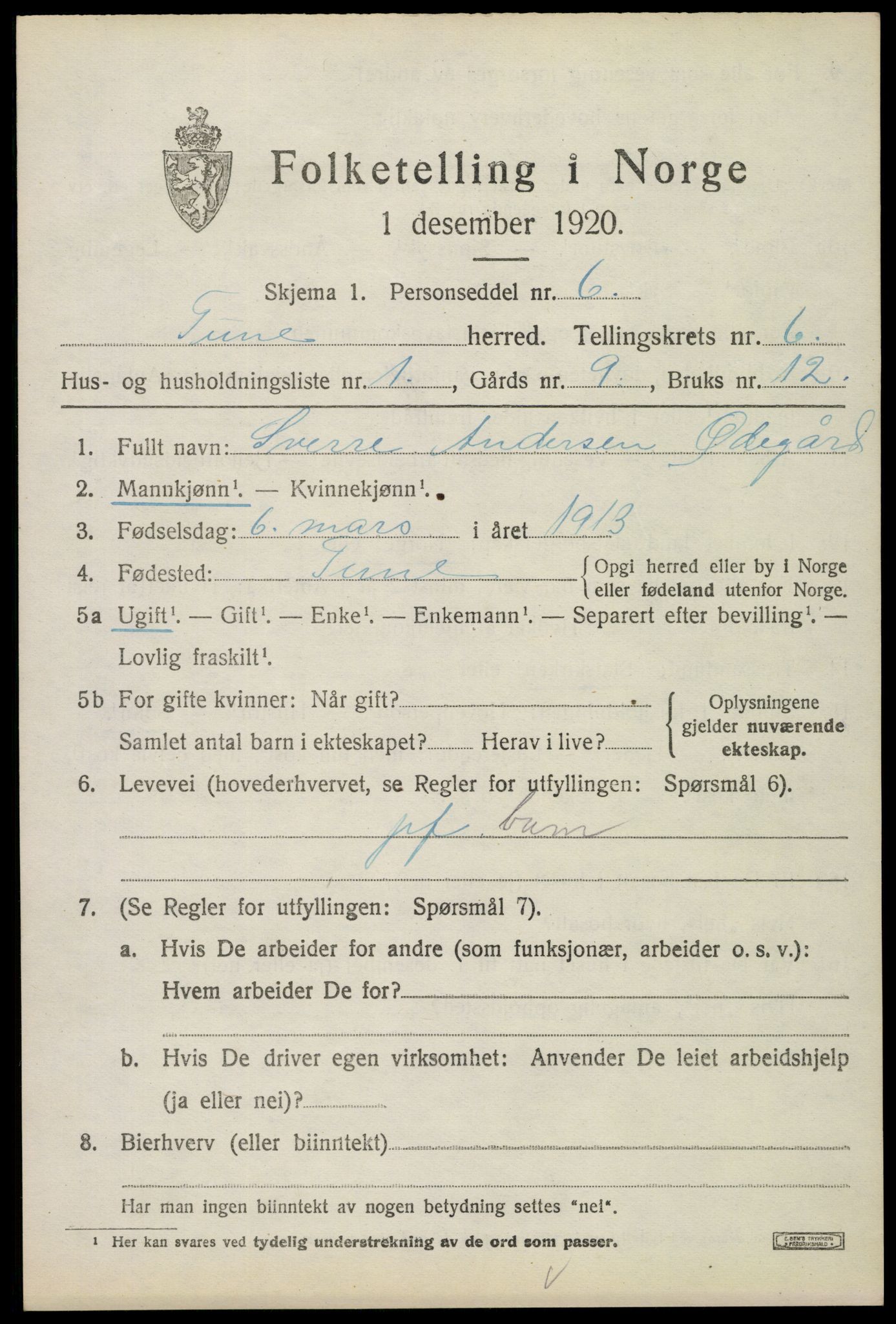 SAO, 1920 census for Tune, 1920, p. 5682