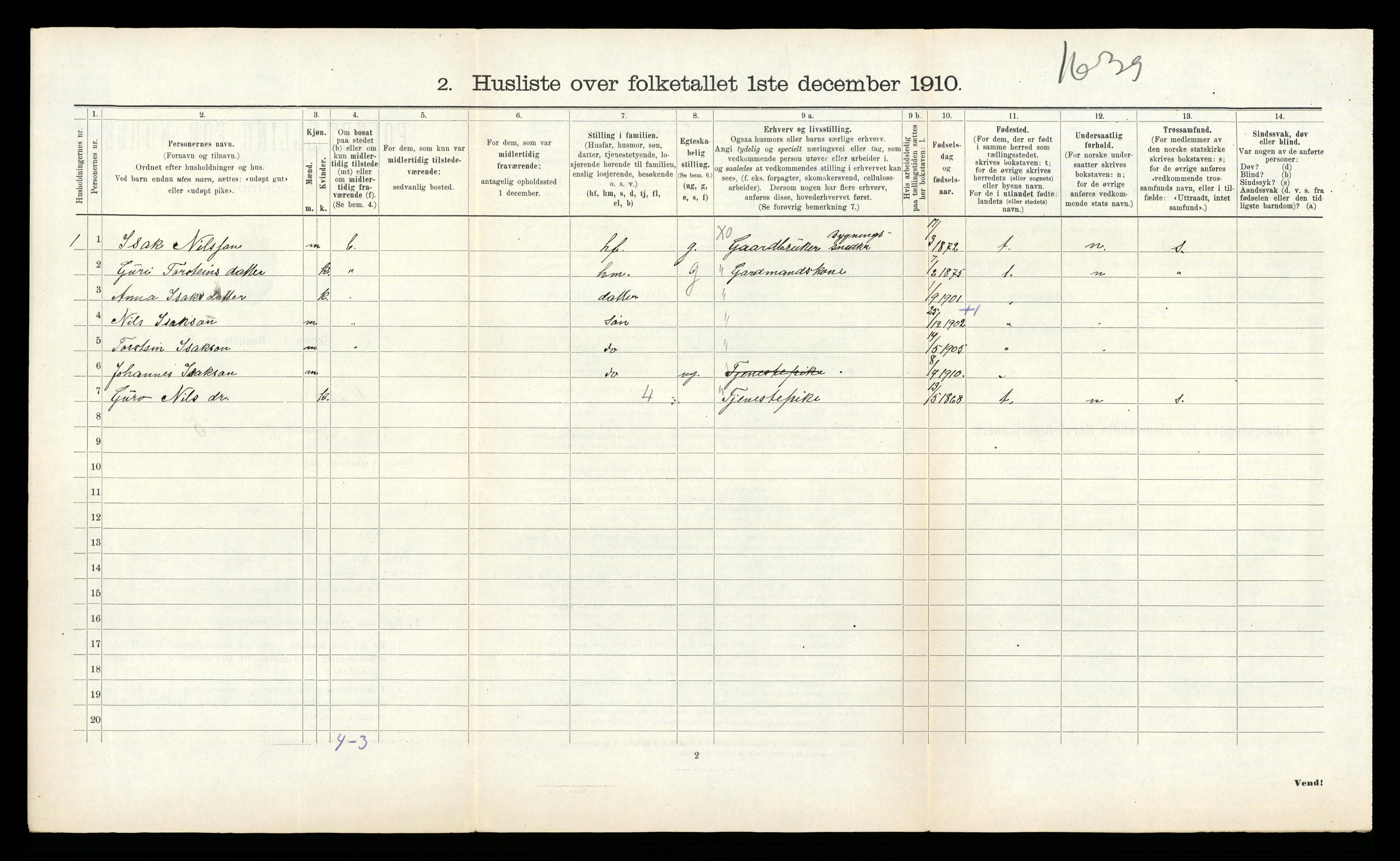 RA, 1910 census for Kvam, 1910, p. 640