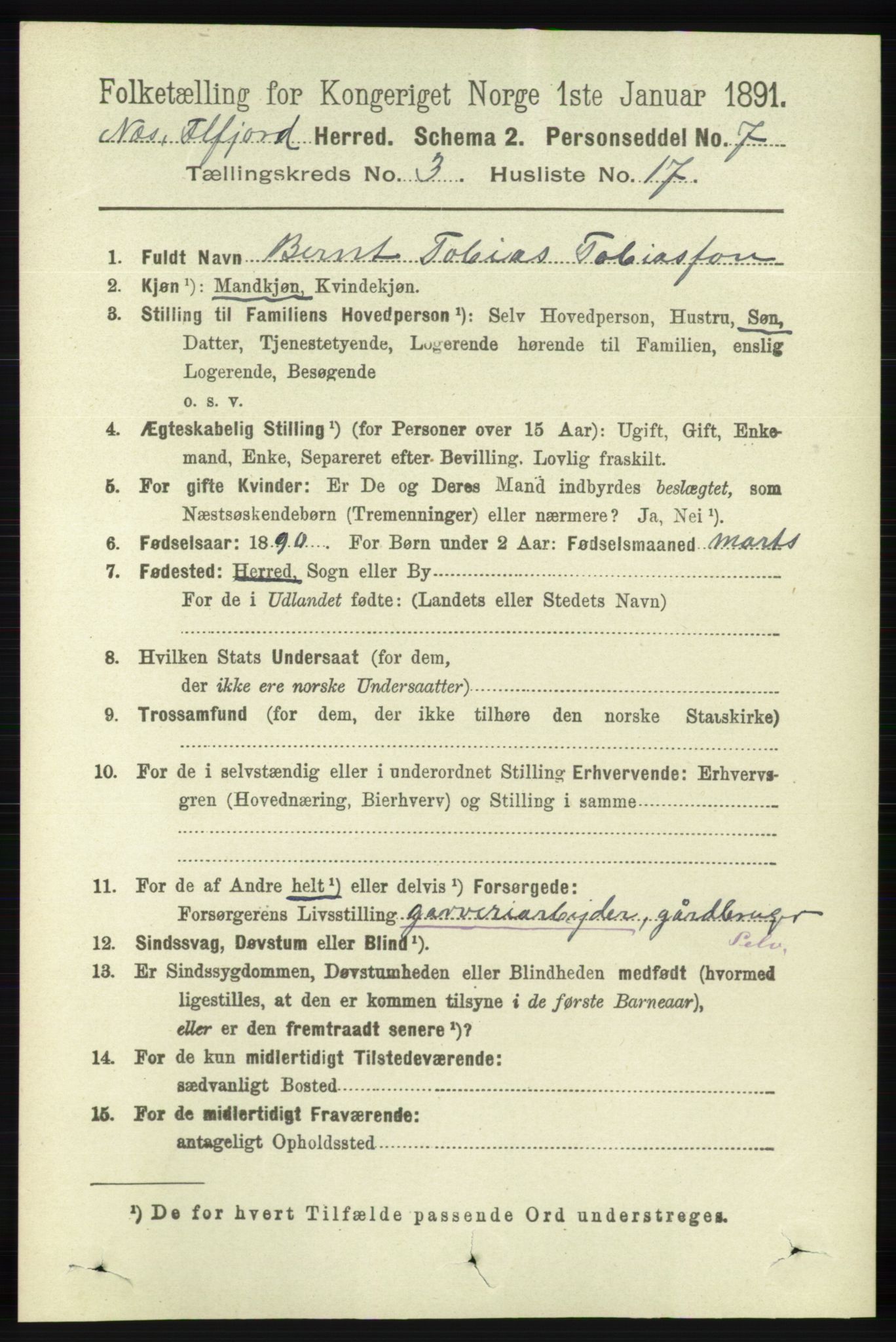 RA, 1891 census for 1043 Hidra og Nes, 1891, p. 995