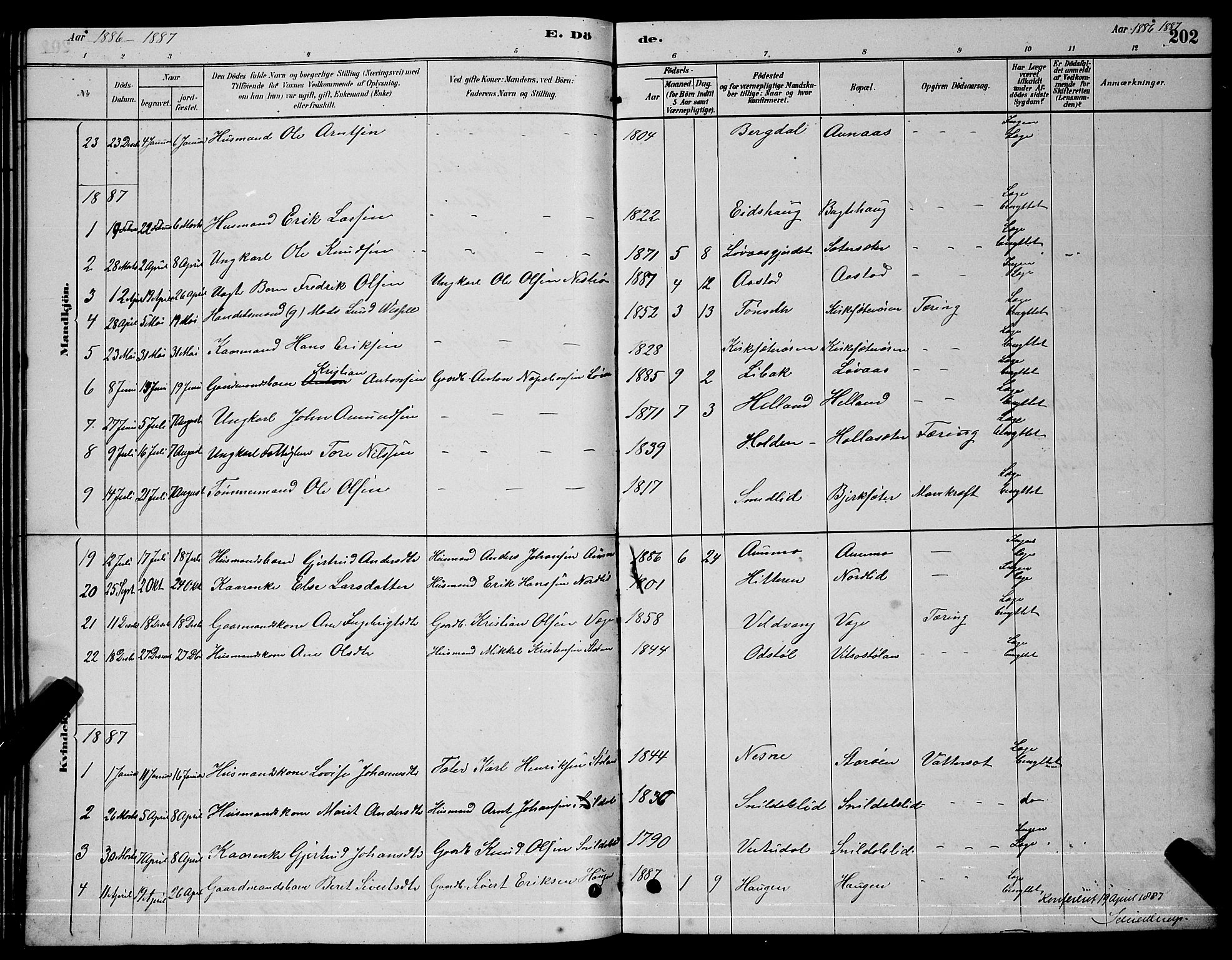 Ministerialprotokoller, klokkerbøker og fødselsregistre - Sør-Trøndelag, SAT/A-1456/630/L0504: Parish register (copy) no. 630C02, 1879-1898, p. 202