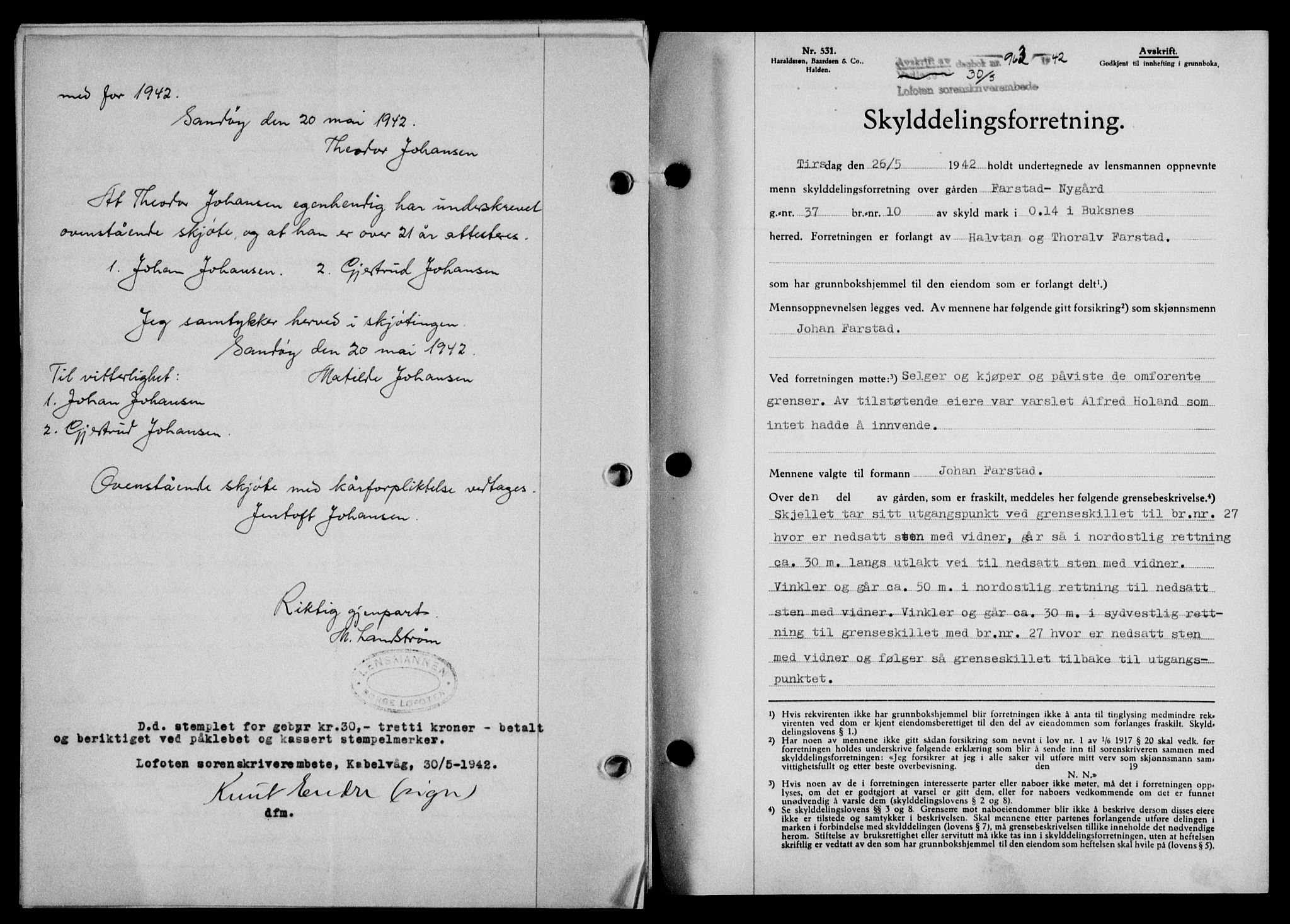 Lofoten sorenskriveri, SAT/A-0017/1/2/2C/L0009a: Mortgage book no. 9a, 1941-1942, Diary no: : 963/1942