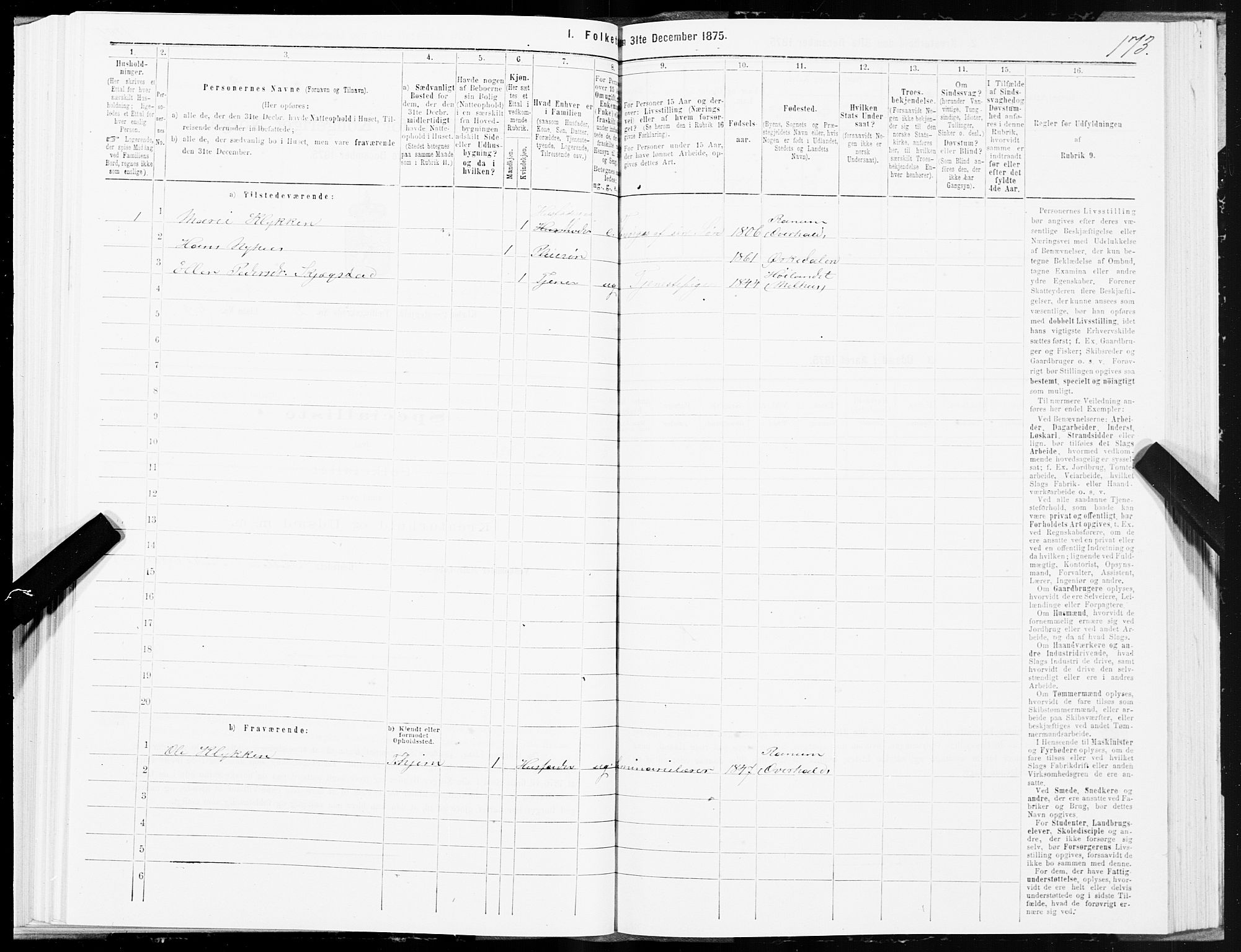 SAT, 1875 census for 1662P Klæbu, 1875, p. 1173