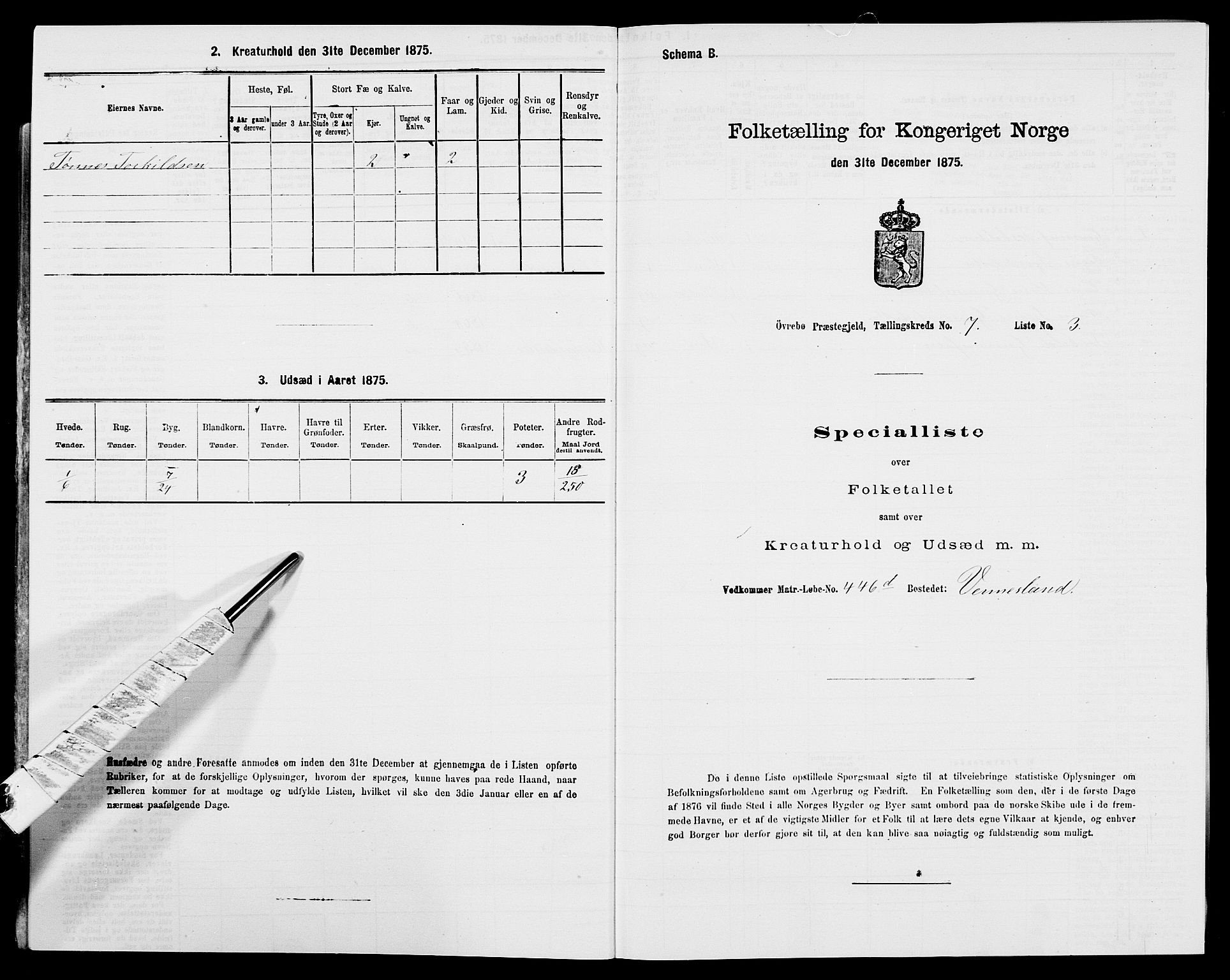 SAK, 1875 census for 1016P Øvrebø, 1875, p. 852