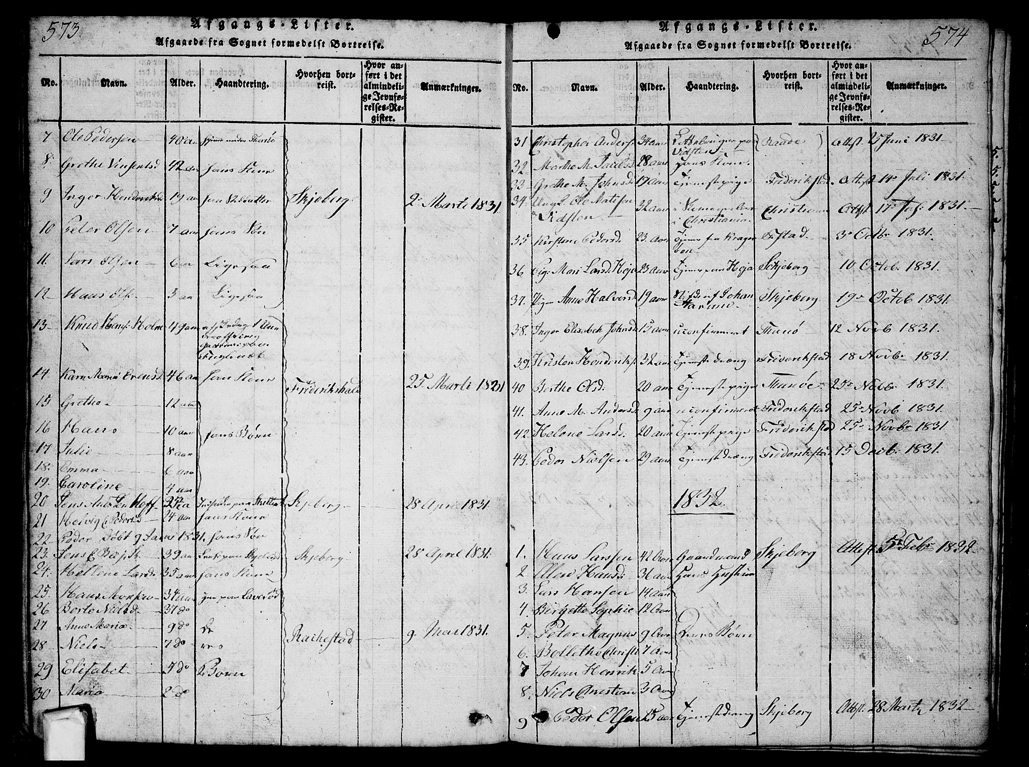 Borge prestekontor Kirkebøker, AV/SAO-A-10903/G/Ga/L0001: Parish register (copy) no.  I 1, 1815-1835, p. 573-574