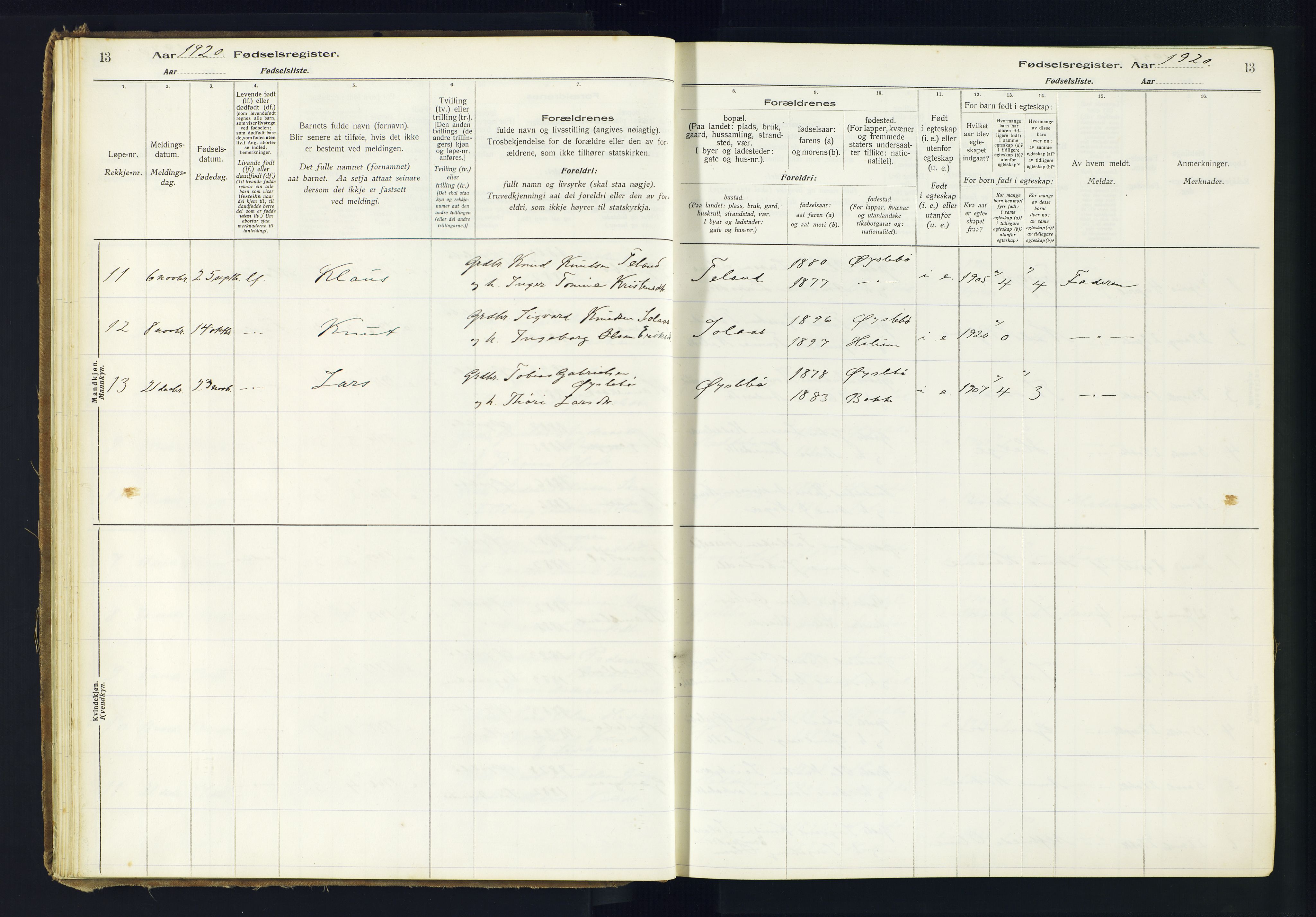 Holum sokneprestkontor, AV/SAK-1111-0022/J/Ja/L0002: Birth register no. II.6.11, 1916-1982, p. 13