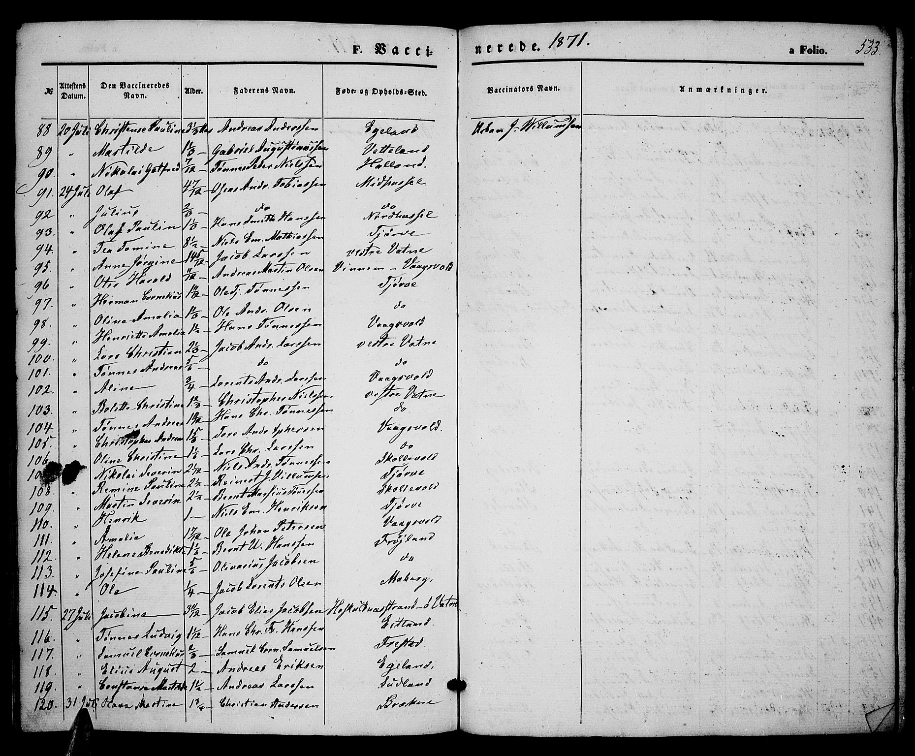 Lista sokneprestkontor, AV/SAK-1111-0027/F/Fb/L0003: Parish register (copy) no. B 3, 1862-1877, p. 533