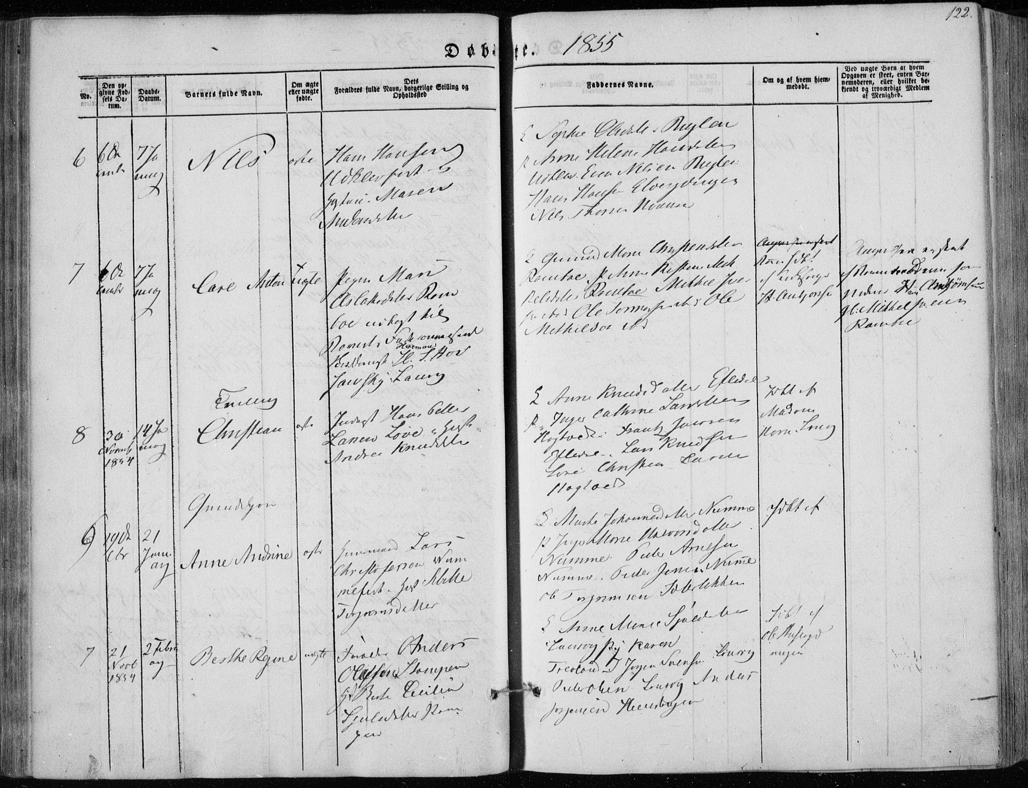 Hedrum kirkebøker, SAKO/A-344/F/Fa/L0006: Parish register (official) no. I 6, 1849-1857, p. 122