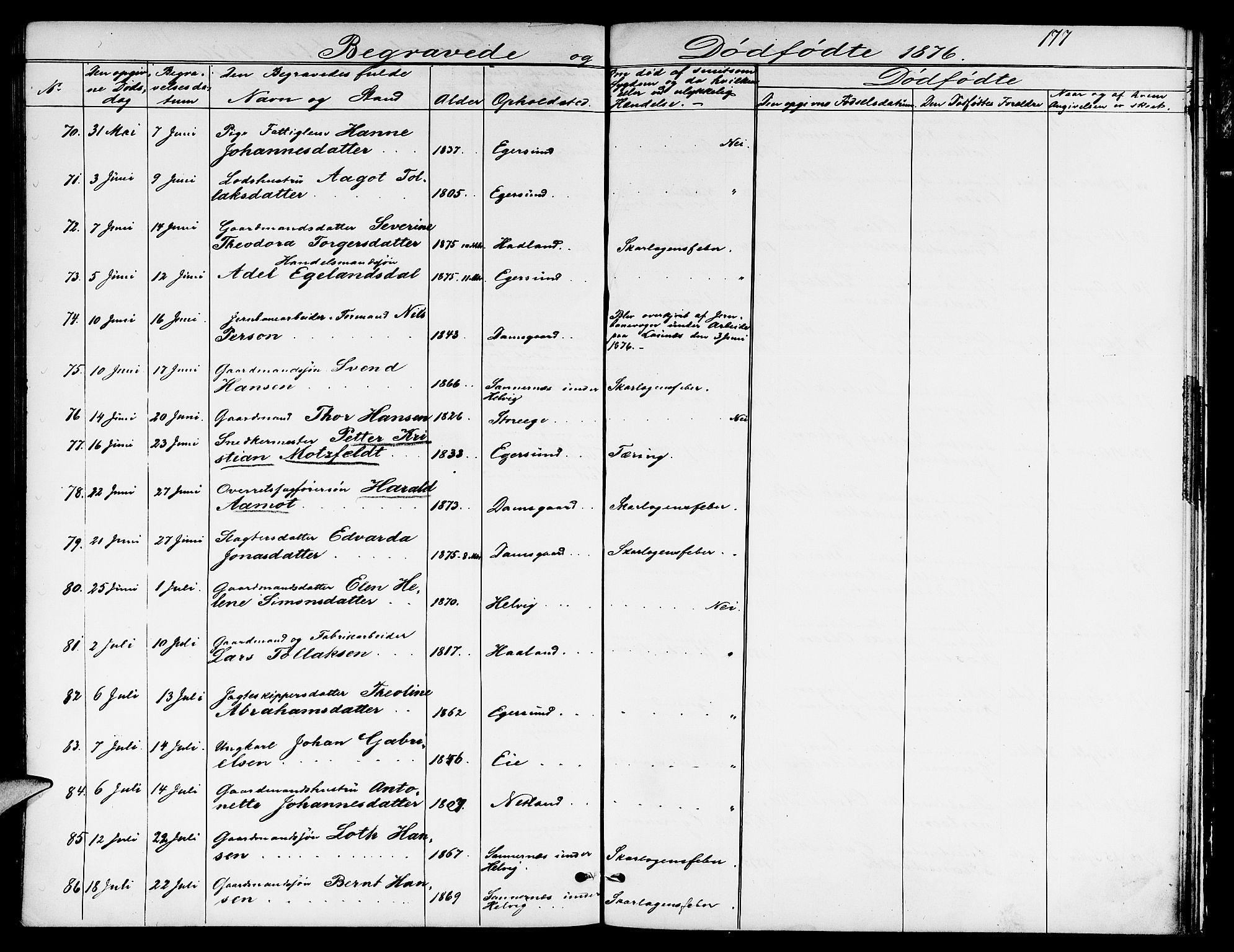 Eigersund sokneprestkontor, AV/SAST-A-101807/S09/L0005: Parish register (copy) no. B 5, 1872-1881, p. 177