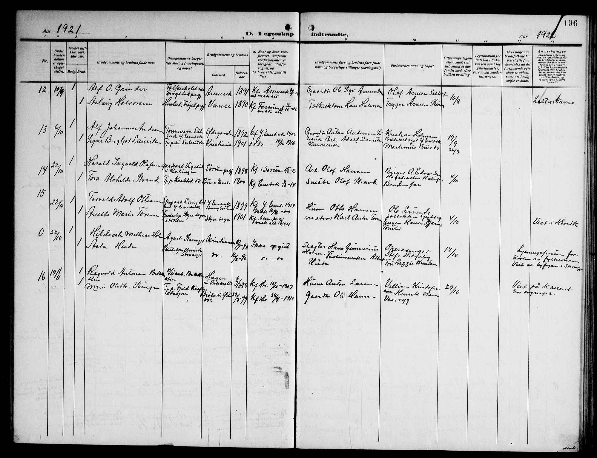 Enebakk prestekontor Kirkebøker, AV/SAO-A-10171c/G/Ga/L0007: Parish register (copy) no. I 7, 1911-1949, p. 196