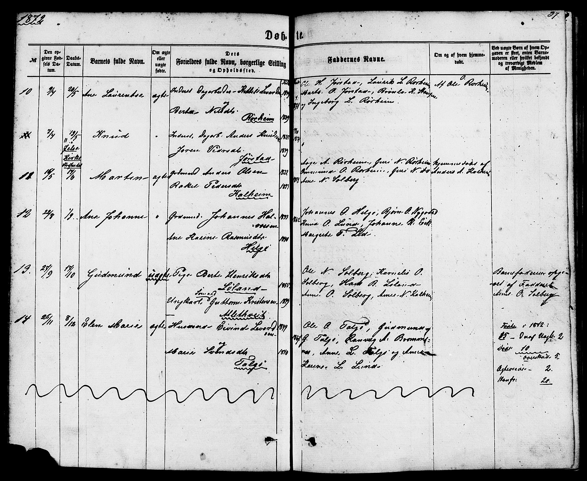 Nedstrand sokneprestkontor, SAST/A-101841/01/IV: Parish register (official) no. A 10, 1861-1887, p. 37