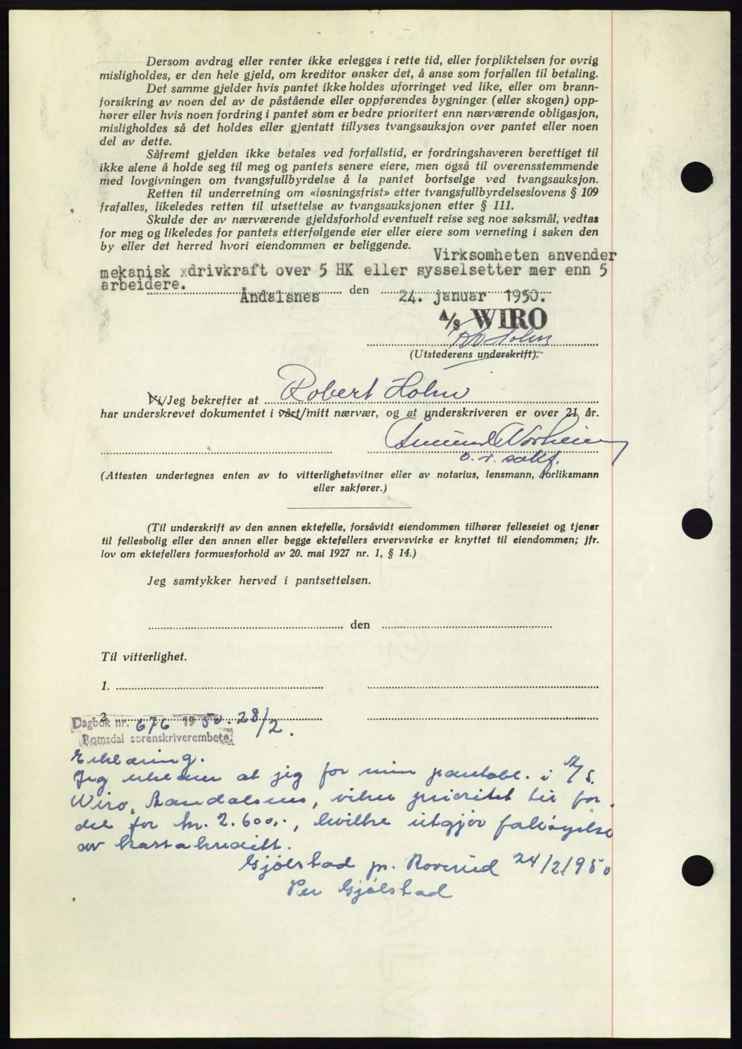 Romsdal sorenskriveri, AV/SAT-A-4149/1/2/2C: Mortgage book no. B5, 1949-1950, Diary no: : 248/1950