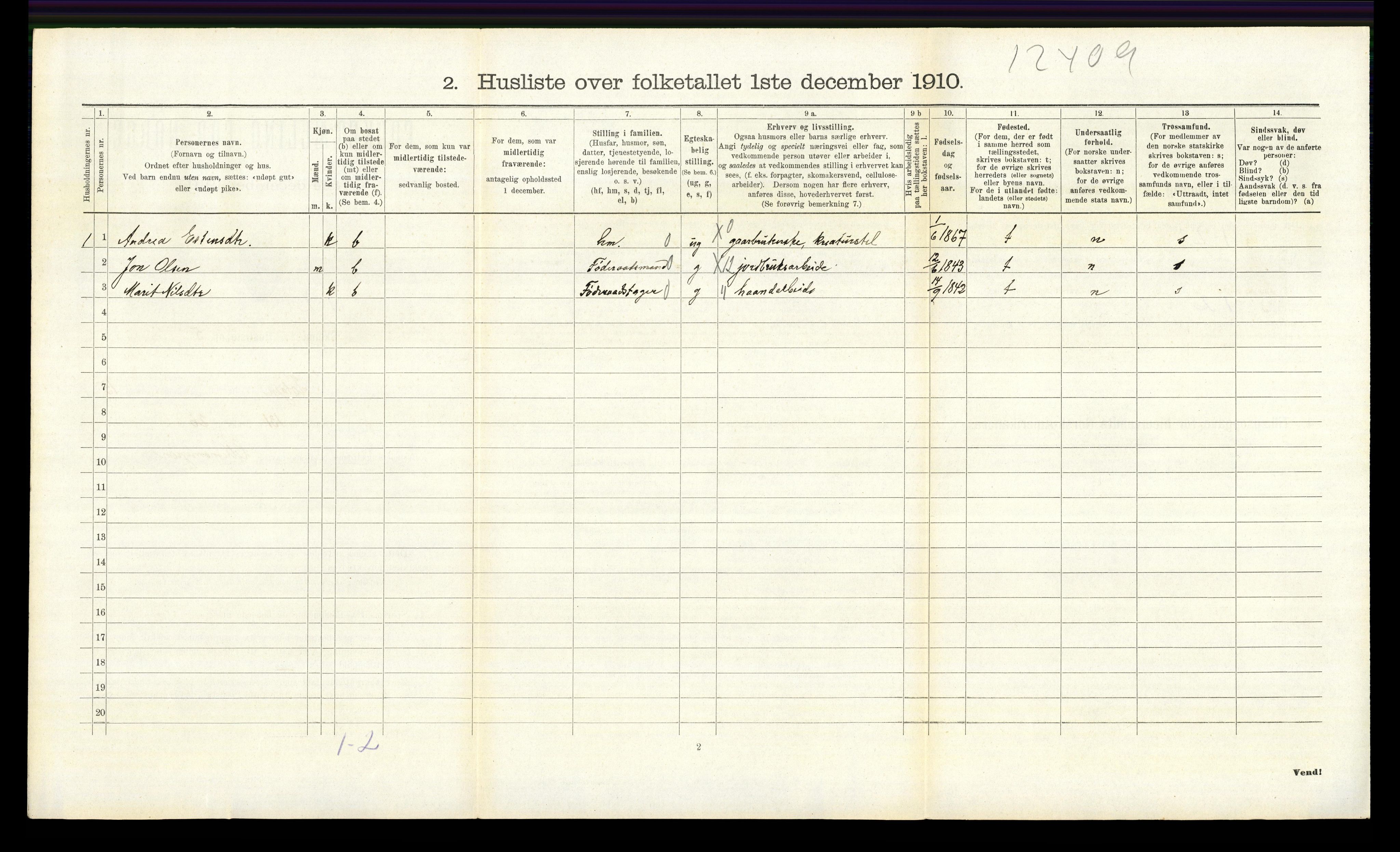 RA, 1910 census for Tolga, 1910, p. 1091