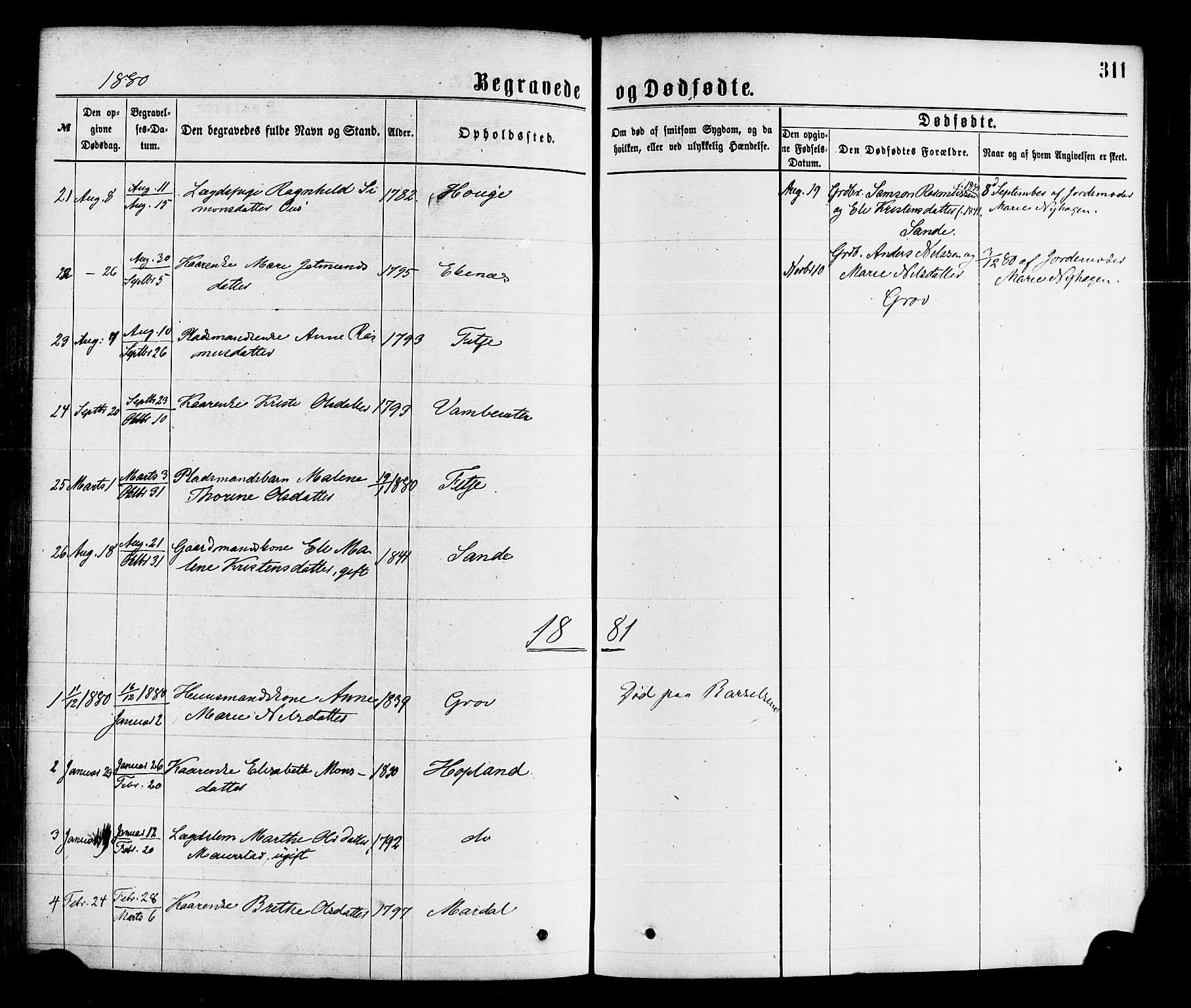 Gloppen sokneprestembete, SAB/A-80101/H/Haa/Haaa/L0010: Parish register (official) no. A 10, 1871-1884, p. 311