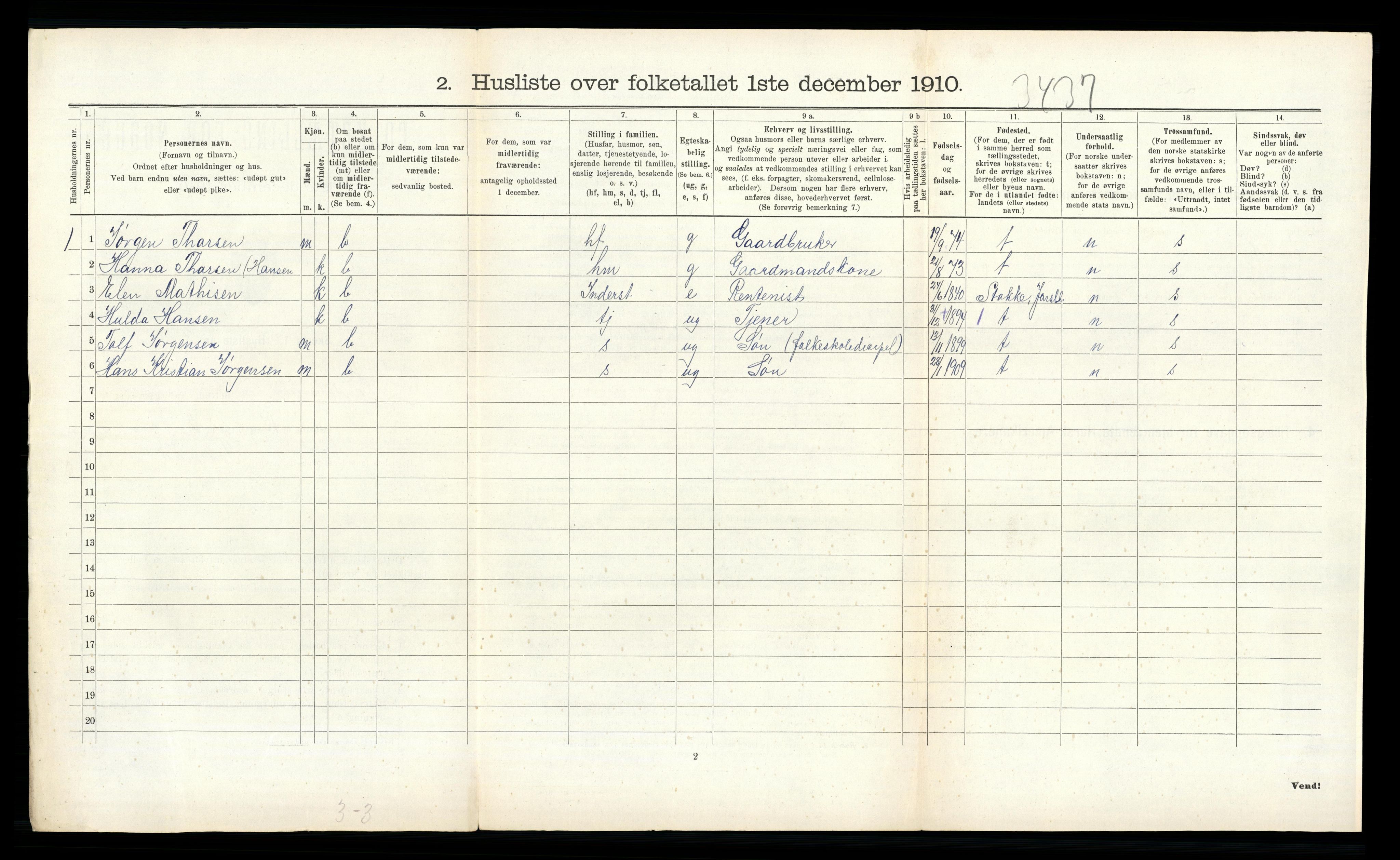 RA, 1910 census for Sandeherred, 1910, p. 520