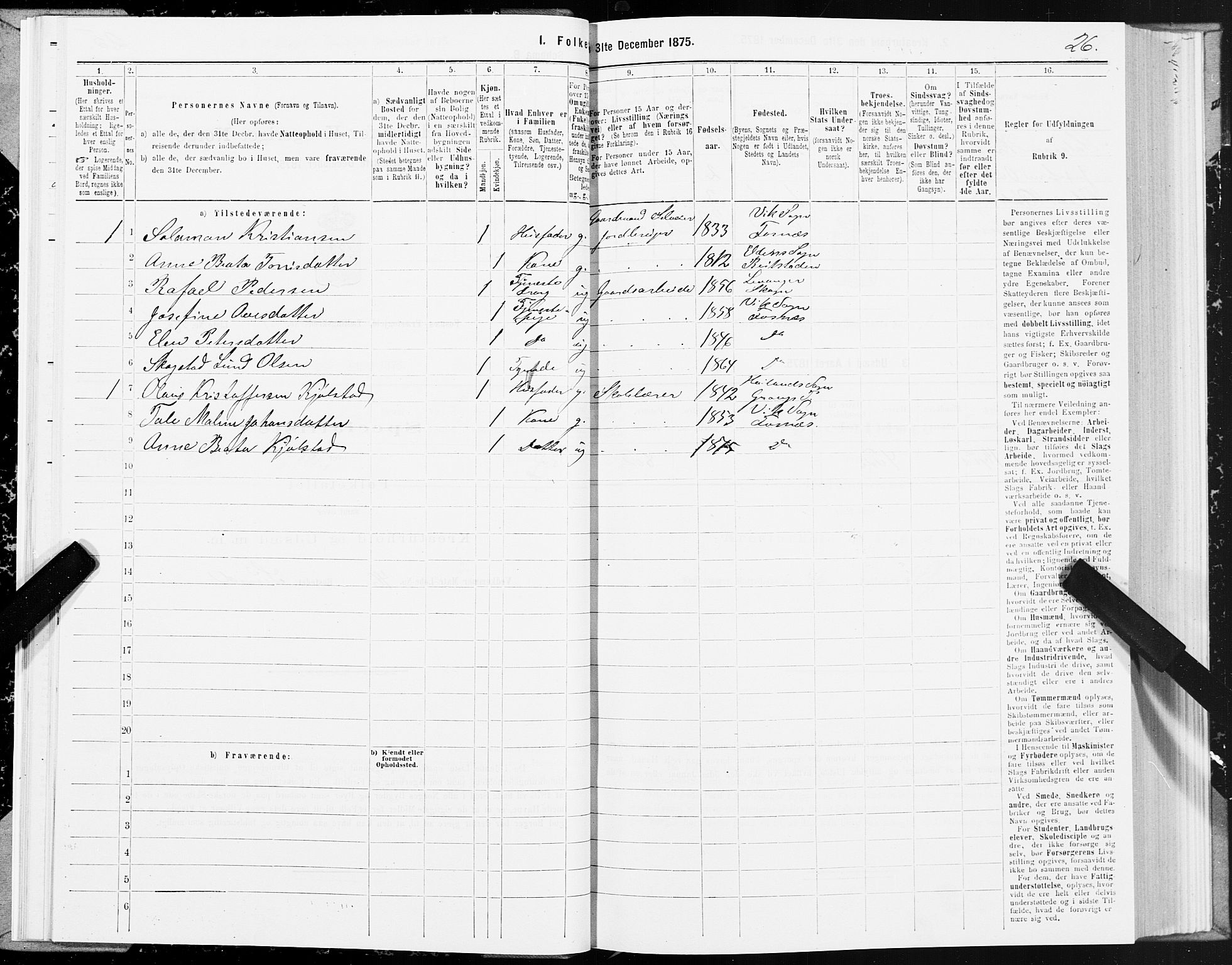 SAT, 1875 census for 1748P Fosnes, 1875, p. 3026