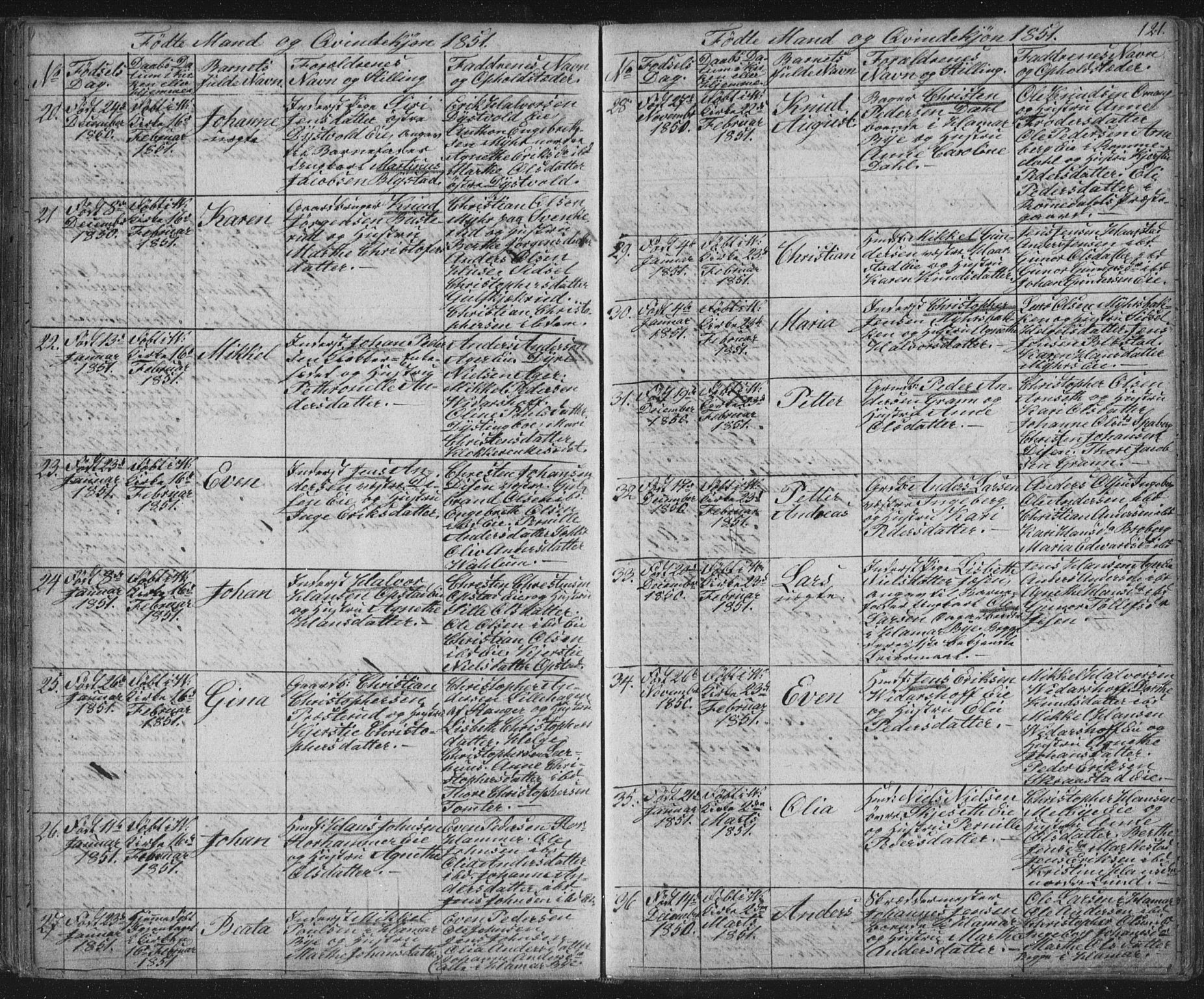 Vang prestekontor, Hedmark, AV/SAH-PREST-008/H/Ha/Hab/L0008: Parish register (copy) no. 8, 1832-1854, p. 121
