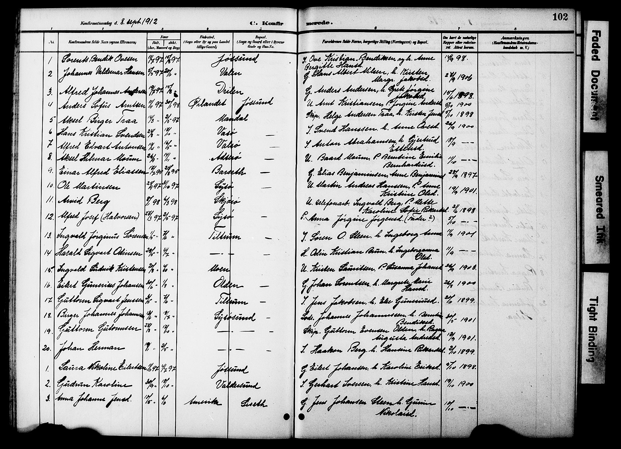 Ministerialprotokoller, klokkerbøker og fødselsregistre - Sør-Trøndelag, SAT/A-1456/654/L0666: Parish register (copy) no. 654C02, 1901-1925, p. 102