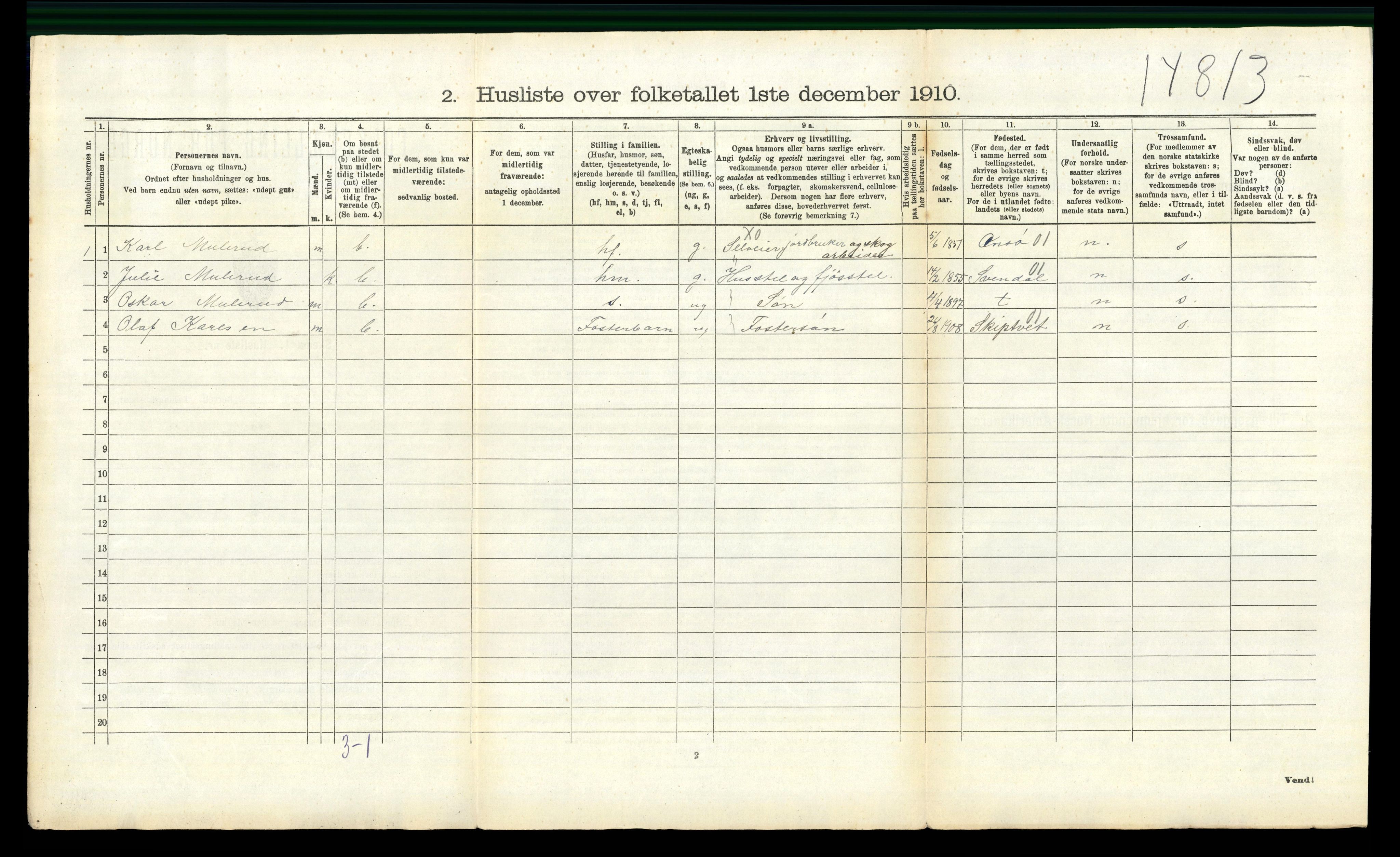 RA, 1910 census for Spydeberg, 1910, p. 228