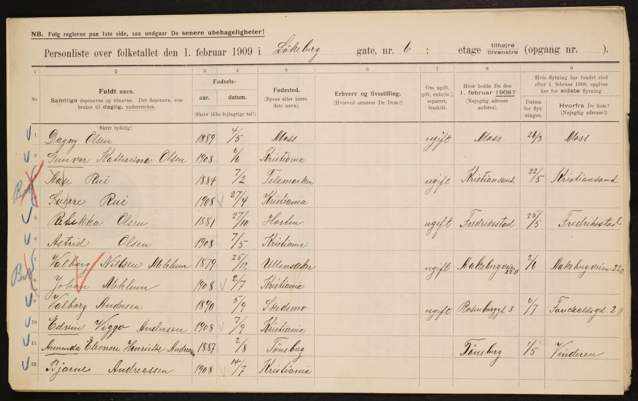 OBA, Municipal Census 1909 for Kristiania, 1909, p. 53258