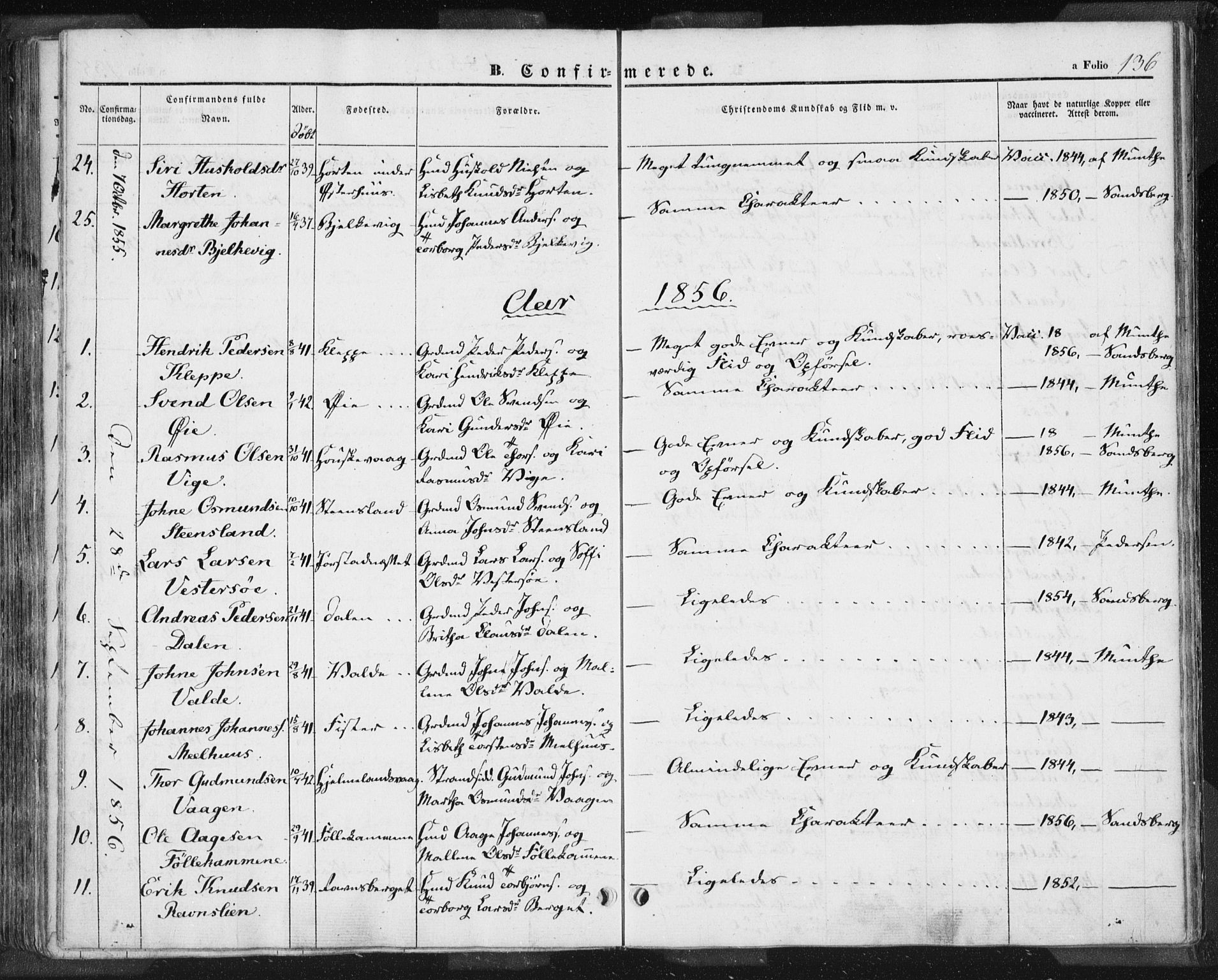 Hjelmeland sokneprestkontor, AV/SAST-A-101843/01/IV/L0009: Parish register (official) no. A 9, 1846-1860, p. 136