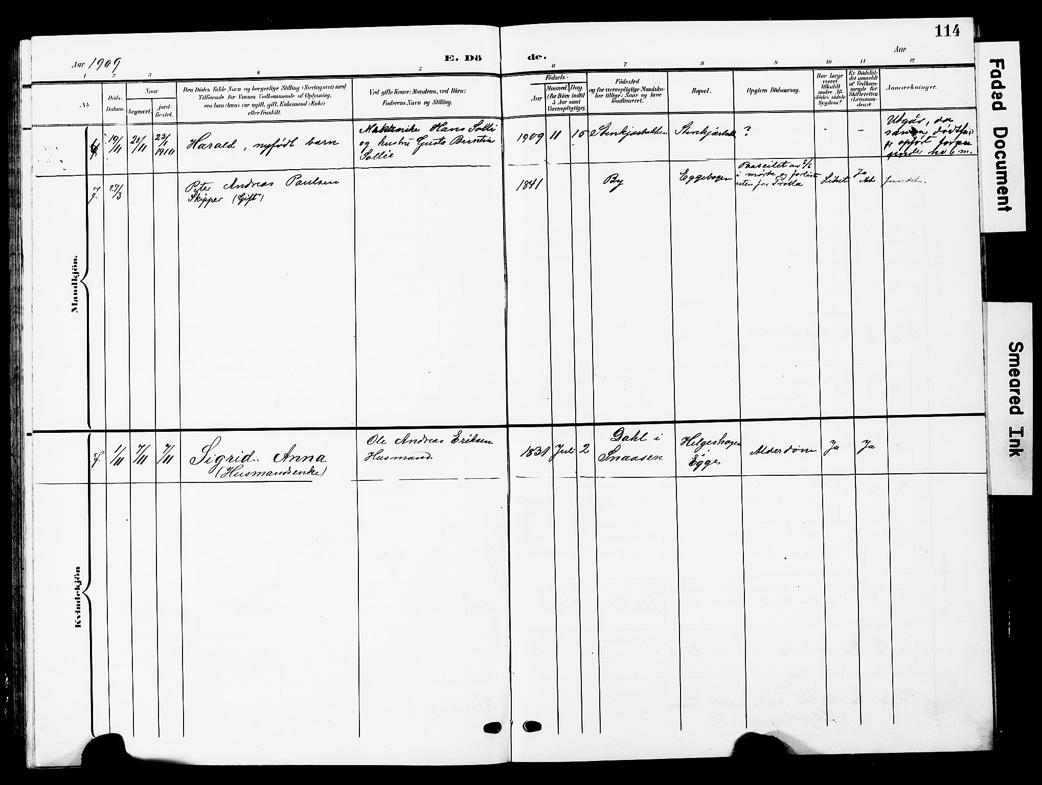 Ministerialprotokoller, klokkerbøker og fødselsregistre - Nord-Trøndelag, AV/SAT-A-1458/740/L0381: Parish register (copy) no. 740C02, 1903-1914, p. 114