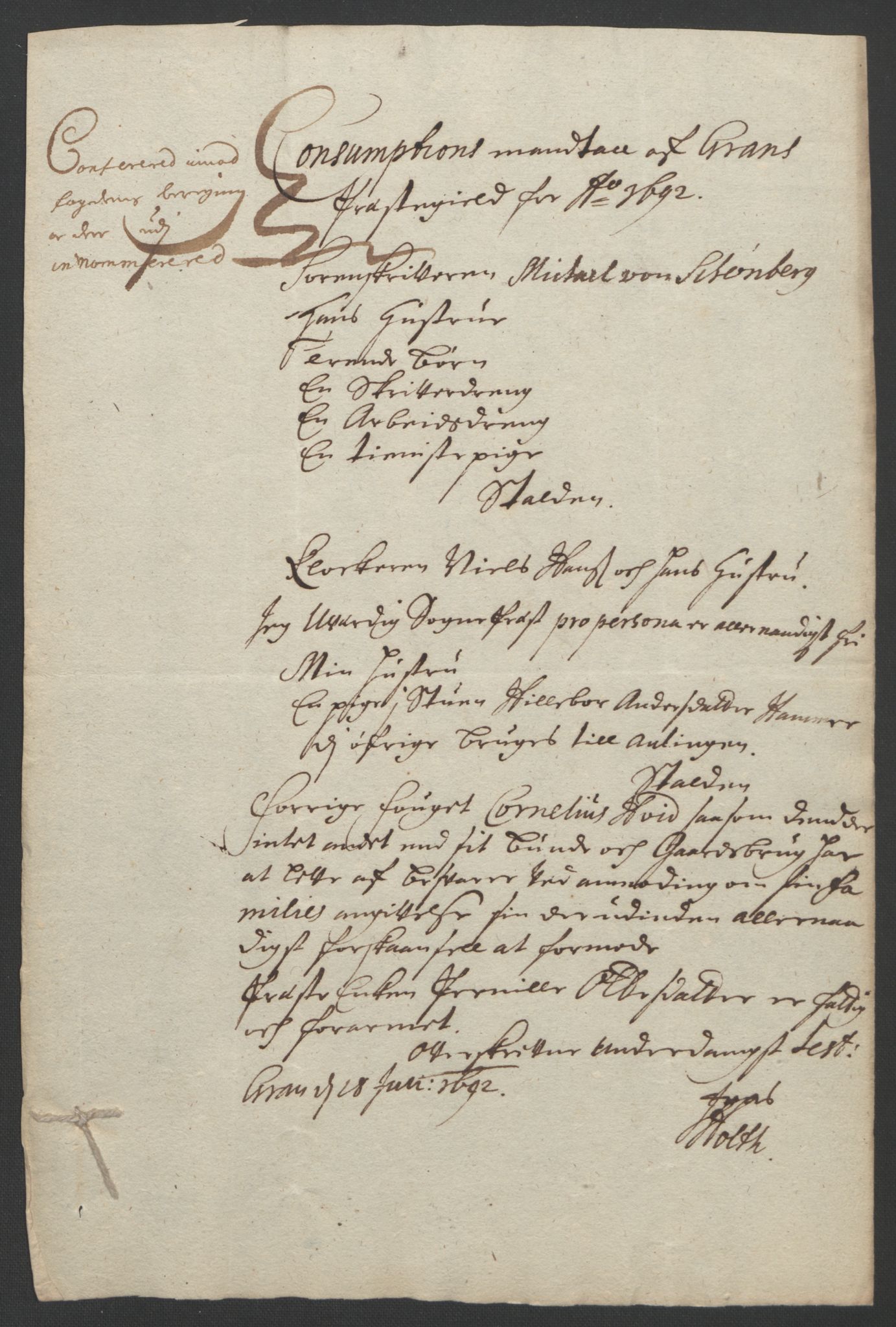 Rentekammeret inntil 1814, Reviderte regnskaper, Fogderegnskap, AV/RA-EA-4092/R18/L1291: Fogderegnskap Hadeland, Toten og Valdres, 1692, p. 117