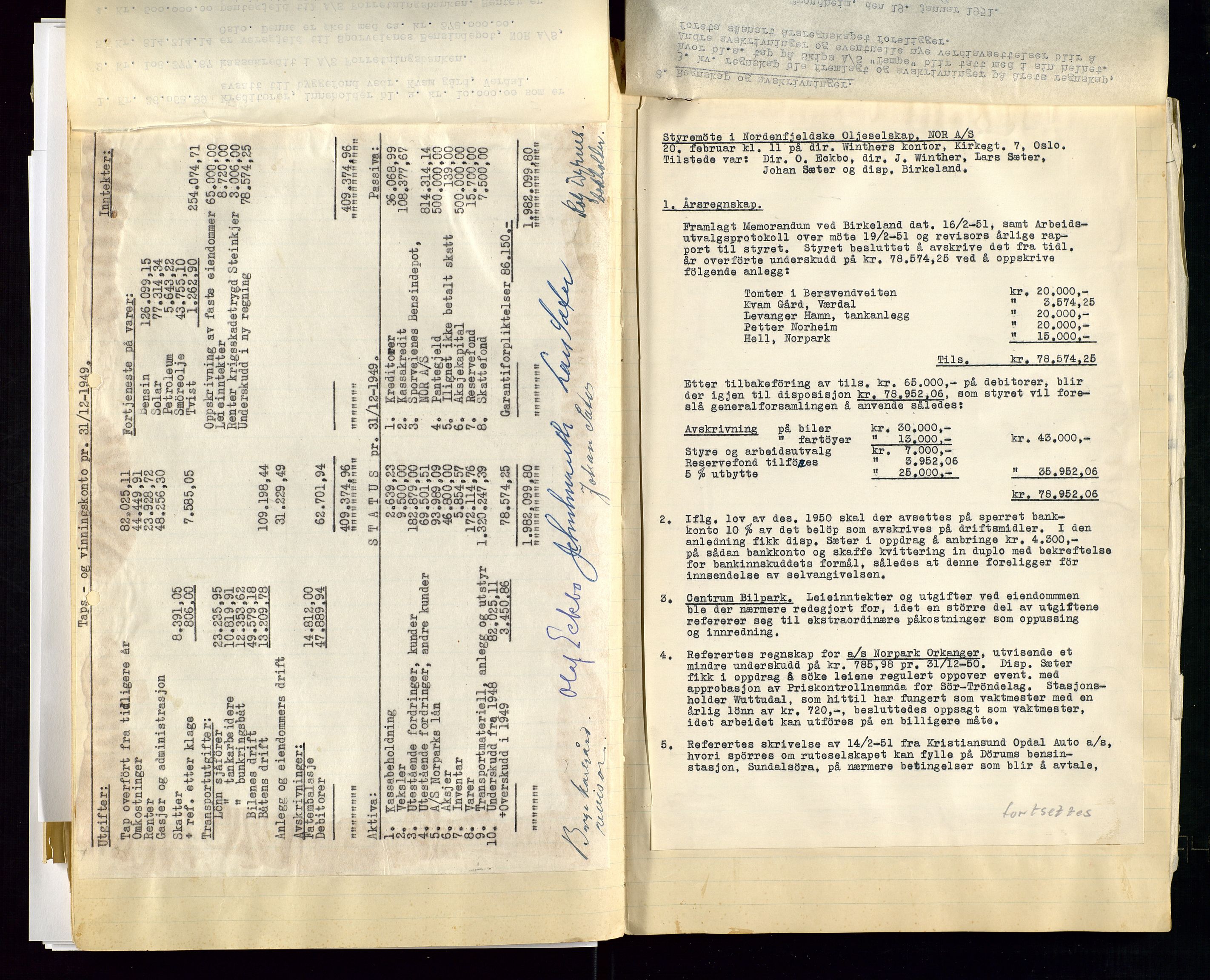 PA 1519 - Nordenfjeldske Oljeselskap, NOR A/S, SAST/A-101924/A/L0001: Styreprotokoll, 1937-1962, p. 89