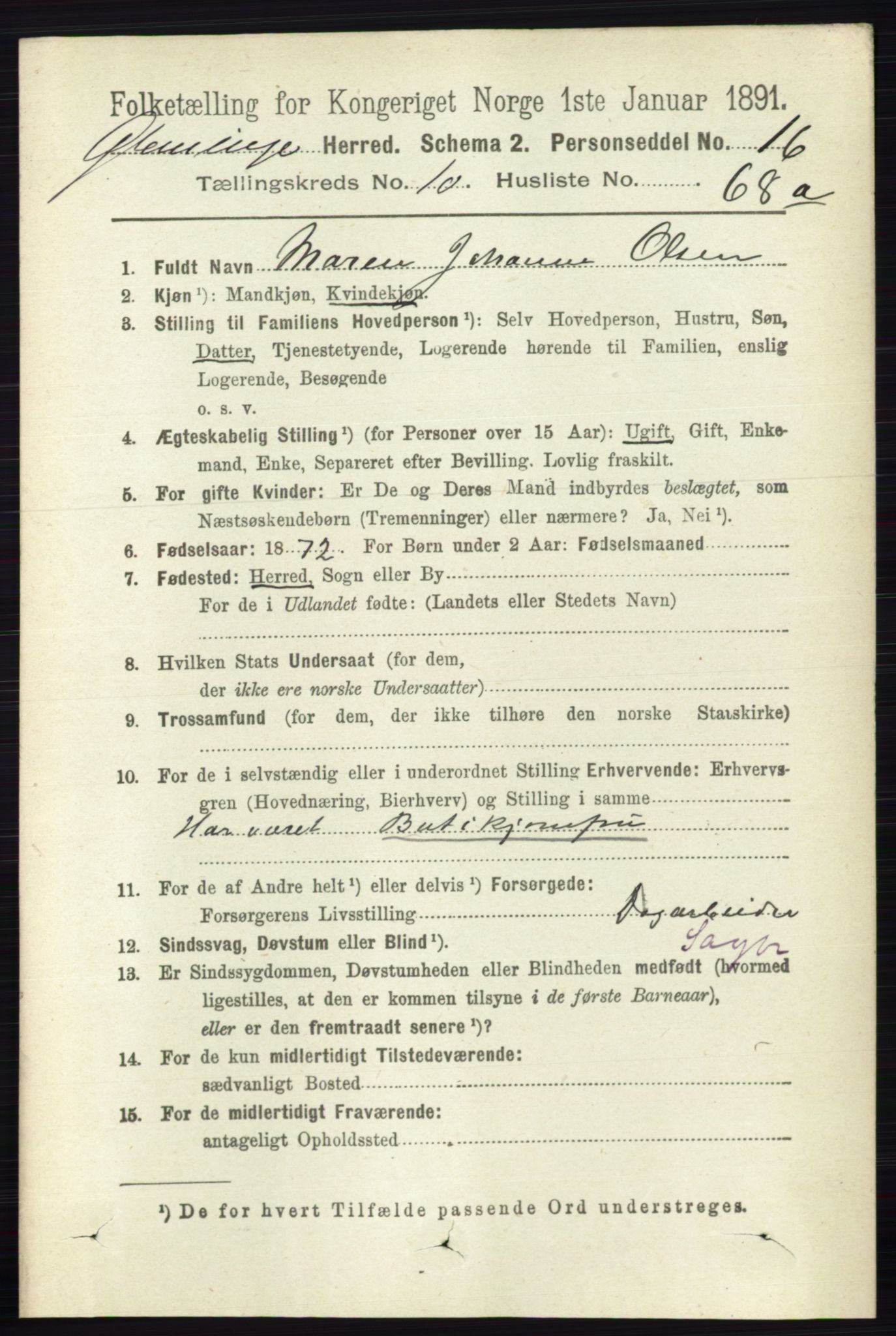 RA, 1891 census for 0132 Glemmen, 1891, p. 10471