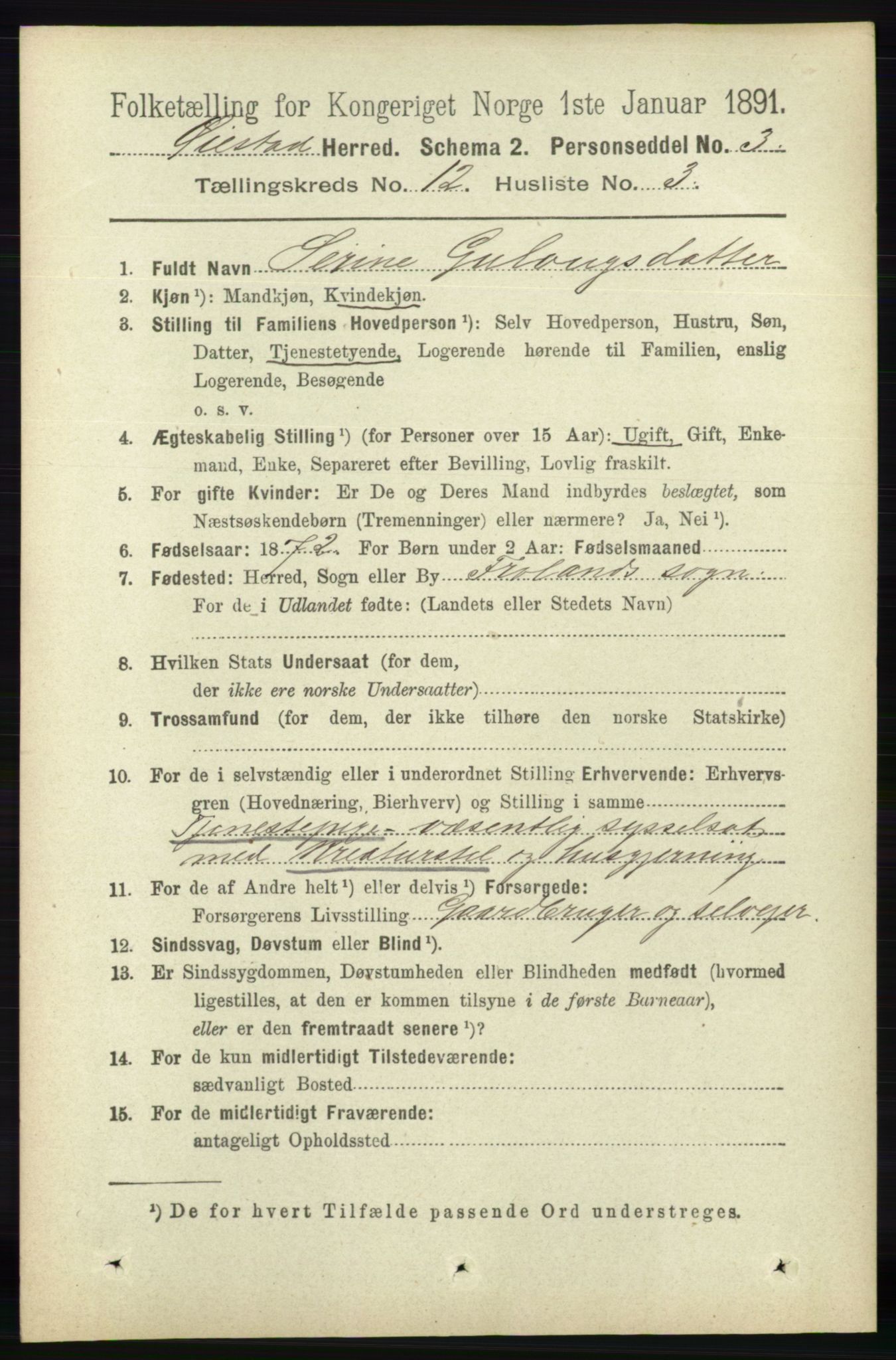 RA, 1891 census for 0920 Øyestad, 1891, p. 5450