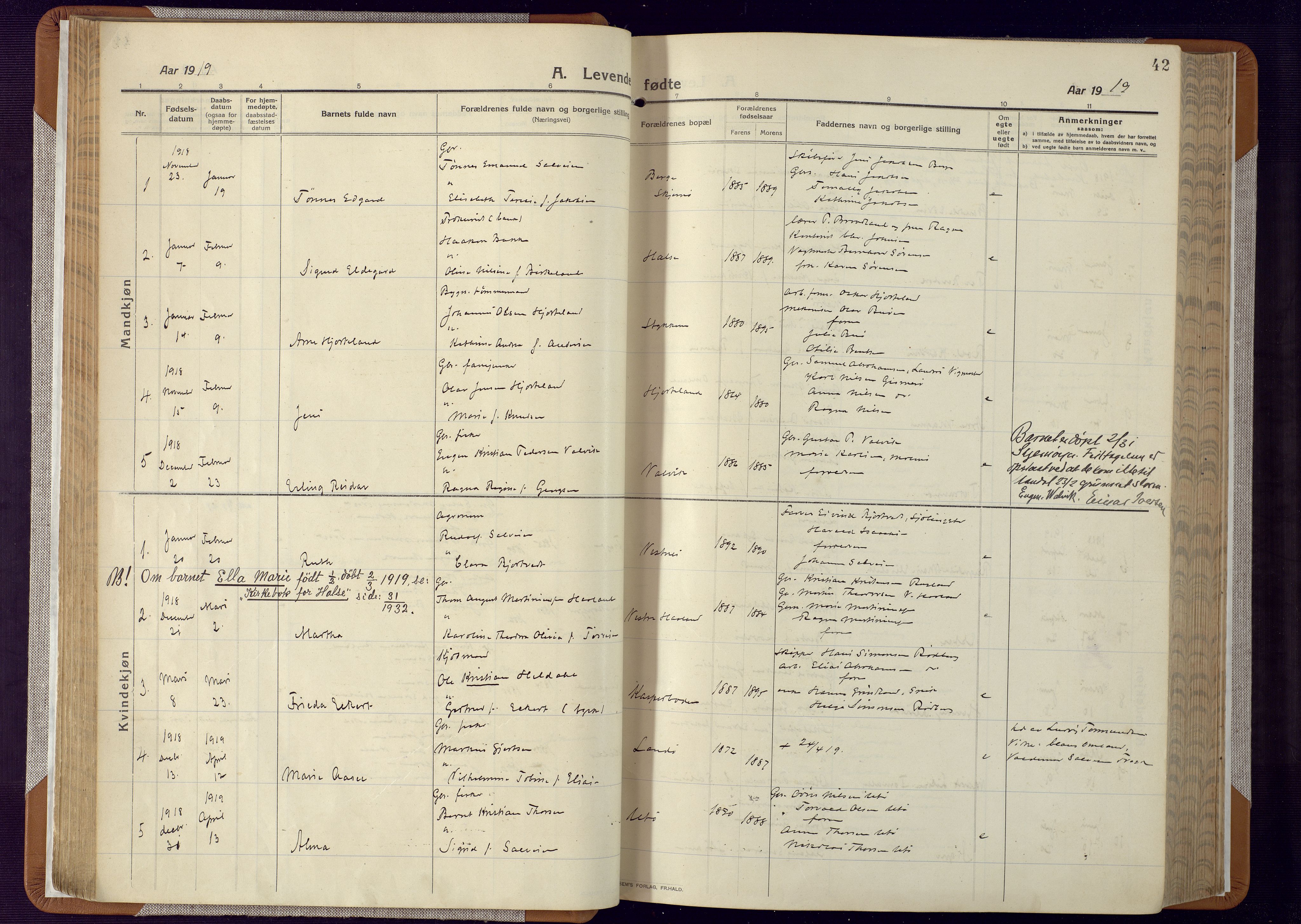 Mandal sokneprestkontor, SAK/1111-0030/F/Fa/Faa/L0022: Parish register (official) no. A 22, 1913-1925, p. 42