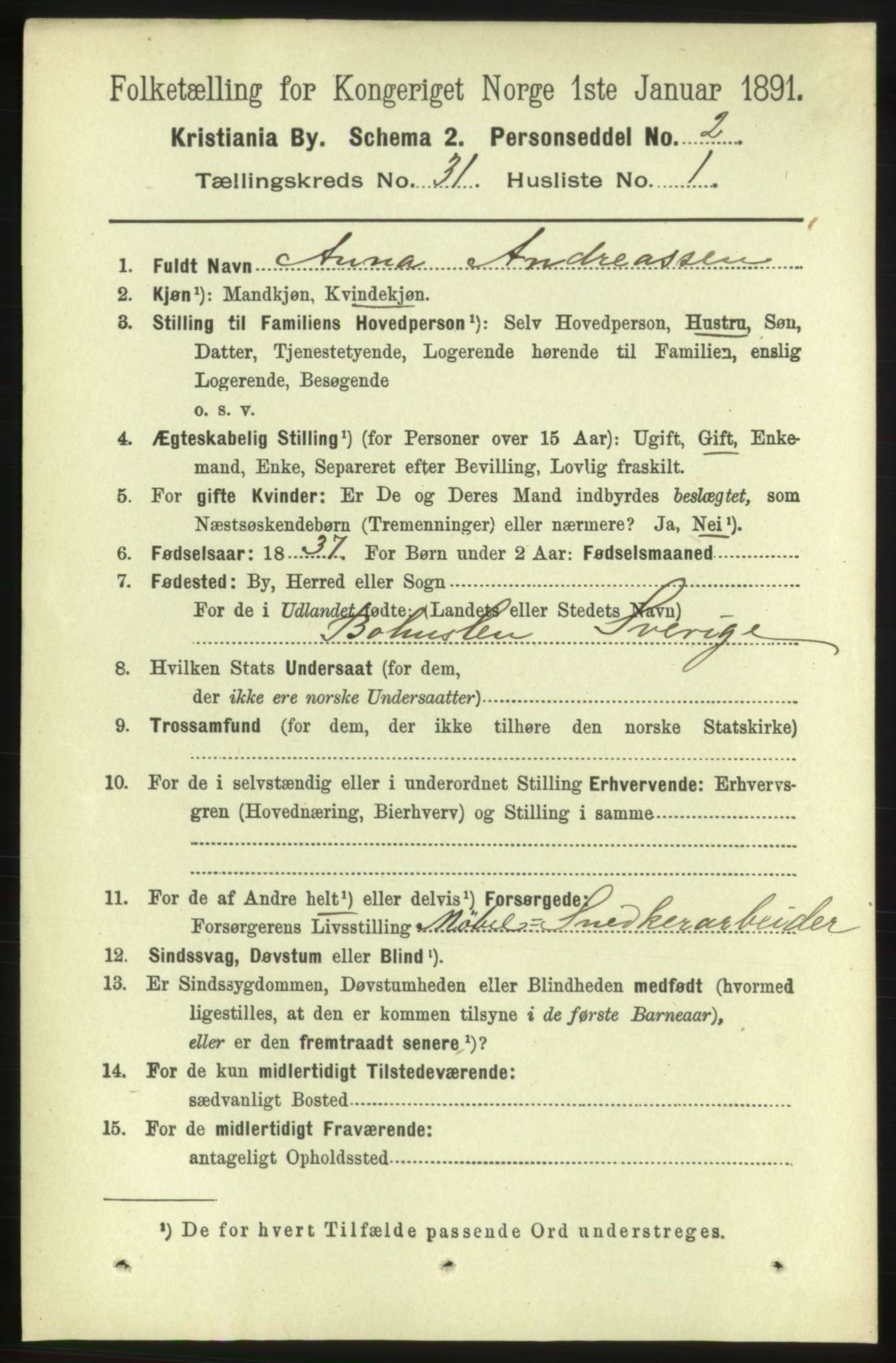 RA, 1891 census for 0301 Kristiania, 1891, p. 15912